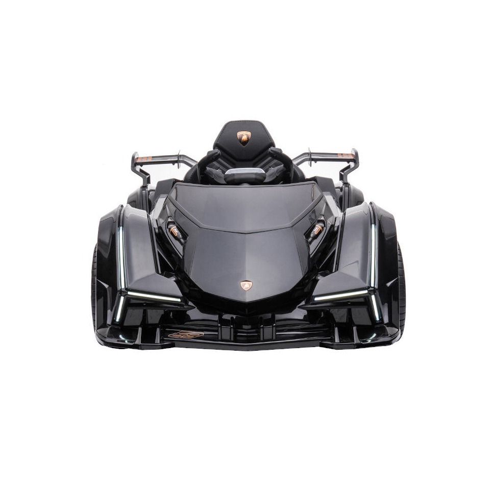 ES-Toys Kinderfahrzeug – Elektro Auto „Lamborghini V12 Vision Gran Turismo“ – lizenziert – 12V7AH, 2 Motoren- 2,4Ghz Fernsteuerung, MP3, Ledersitz+EVA – Weiss