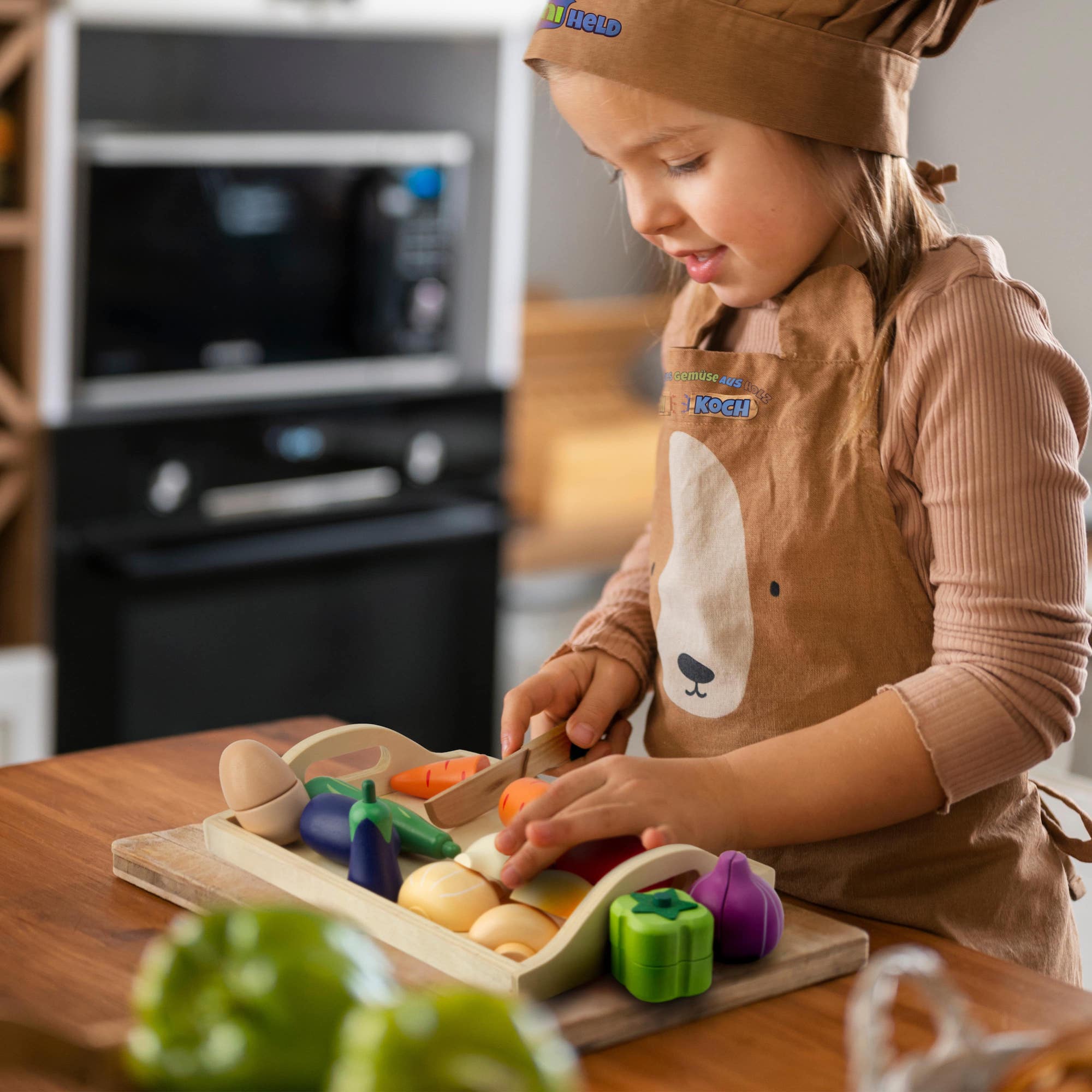 Kinderküche Zubehör Gemüse aus Holz zum Schneiden mini Koch Holzspielzeug