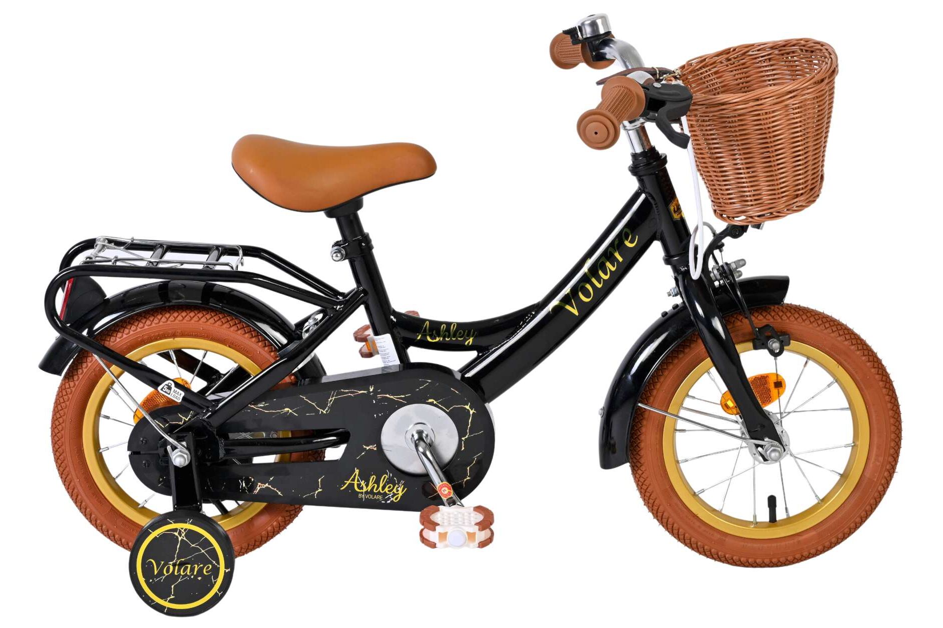 Volare Kinderfahrrad Ashley für Mädchen 12 Zoll Kinderrad in Schwarz