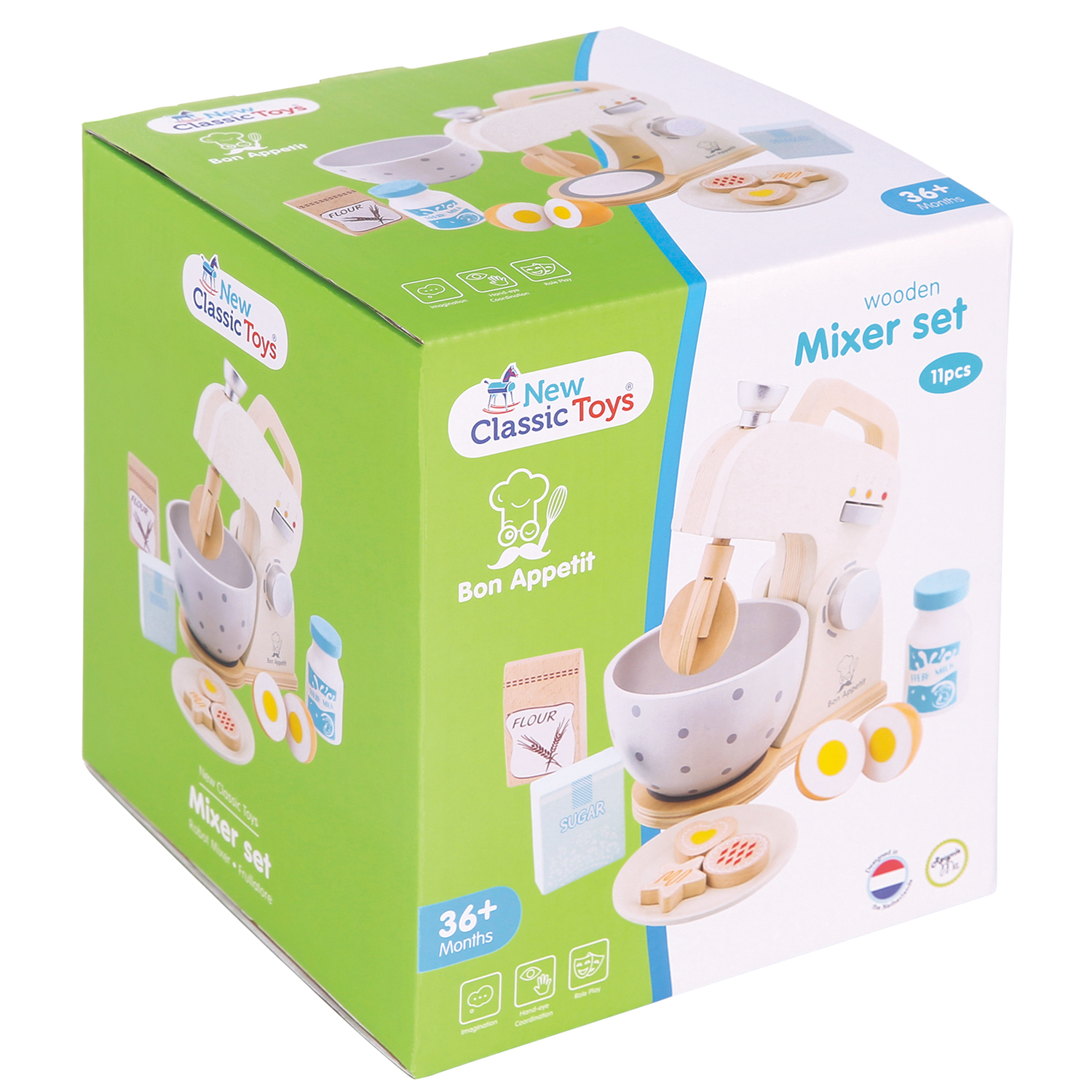 Mixer mit Zubehör aus Holz Creme Kinderküchen-Zubehör Kinderspielzeug