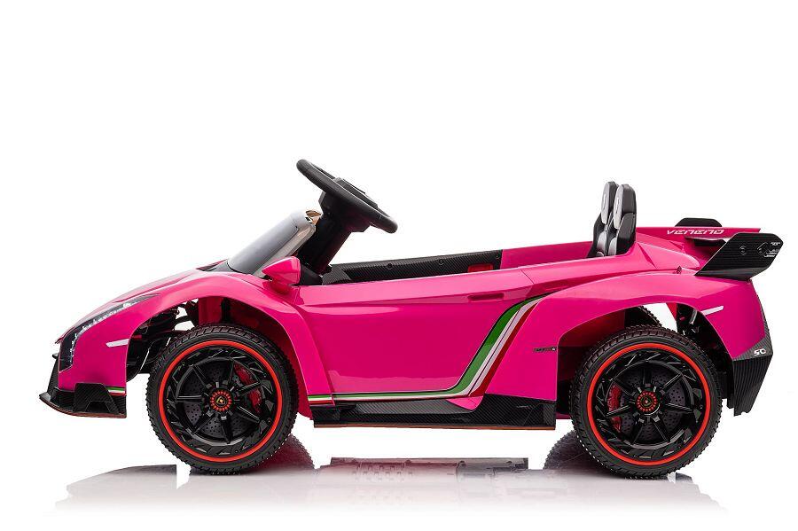 ES-Toys Kinderfahrzeug – Elektro Auto „Lamborghini Veneno 615B“ – lizenziert – 12V7AH, 4 Motoren- 2,4Ghz Fernsteuerung, MP3, Ledersitz+EVA – Pink