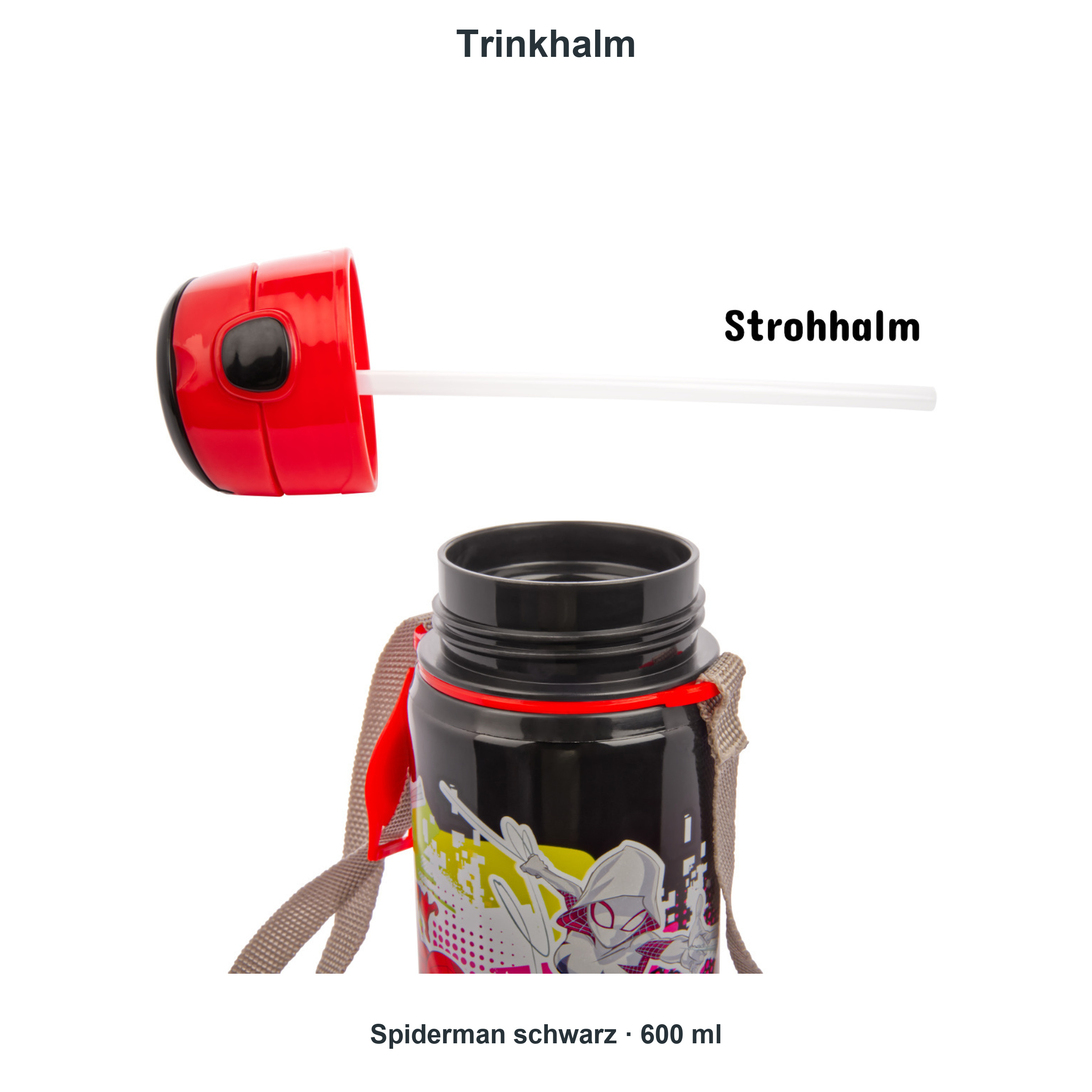 miniHeld Trinkflaschen-Set Spiderman schwarz 2er-Pack, 2 Kinder Trinkflaschen Aluminium mit Tragegurt miniHeld Trinkflaschen-Set Spiderman schwarz 2er-Pack, 2 Kinder Trinkflaschen Aluminium mit Tragegurt
