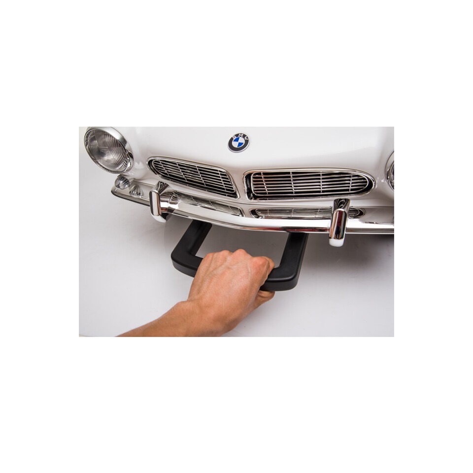 ES-Toys Kinderfahrzeug – Elektro Auto „BMW 507 Oldtimer“ – lizenziert – 12V7AH, 2 Motoren- 2,4Ghz Fernsteuerung, MP3, Ledersitz+EVA – Weiss