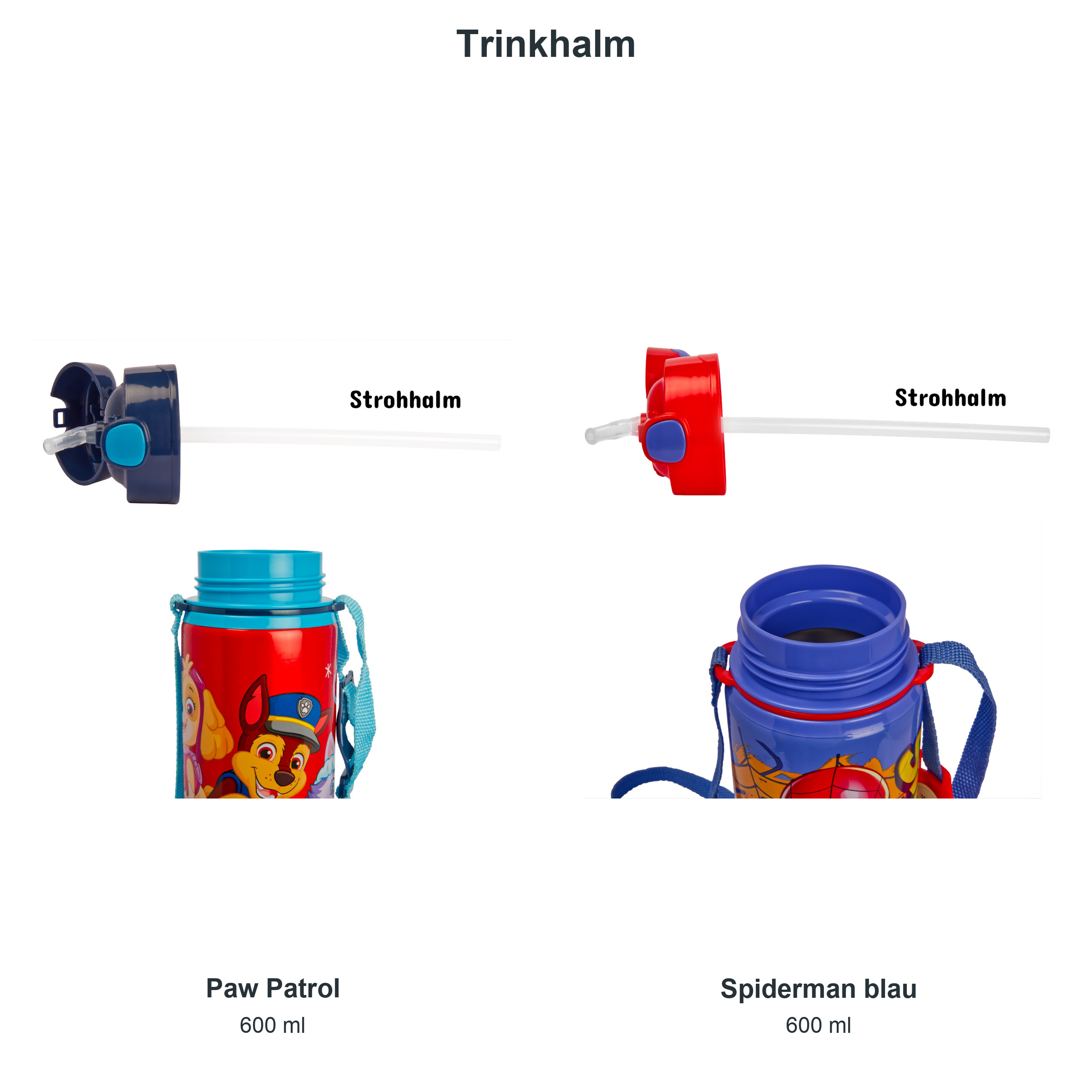 miniHeld Trinkflaschen-Set Paw Patrol + Spiderman blau, 2 Kinder Trinkflaschen Aluminium mit Tragegurt miniHeld Trinkflaschen-Set Paw Patrol + Spiderman blau, 2 Kinder Trinkflaschen Aluminium mit Tragegurt