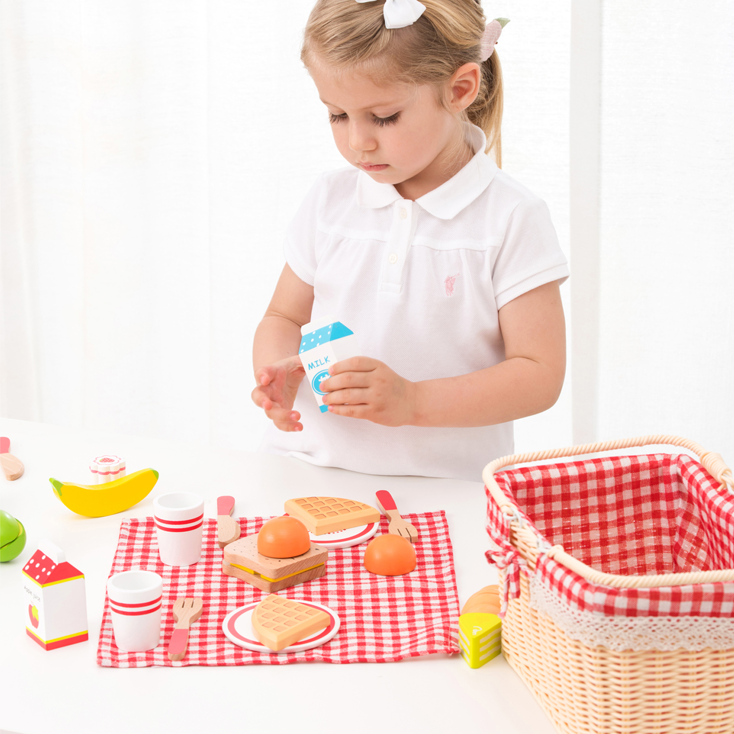 Schneideset Picknickkorb Kinder Holzspielzeug Kinderküchen-Zubehör