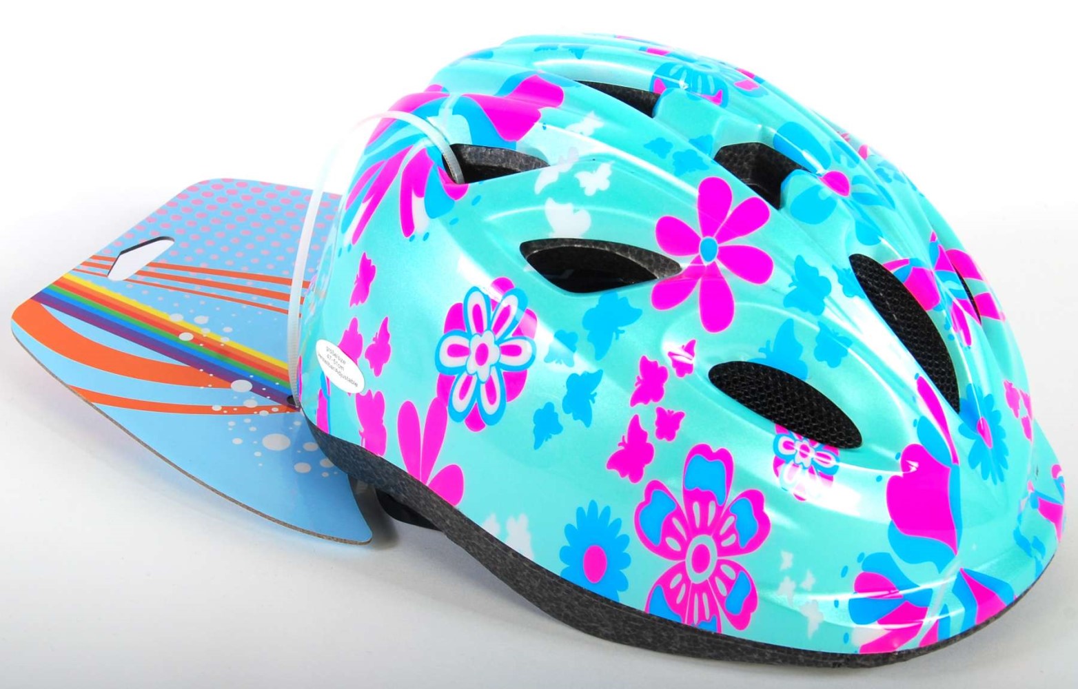 Kinder-Fahrradhelm XS Helm in blau mit Rosa Blumen 47-51 cm Kinder-Fahrradhelm XS Helm in blau mit Rosa Blumen 47-51 cm