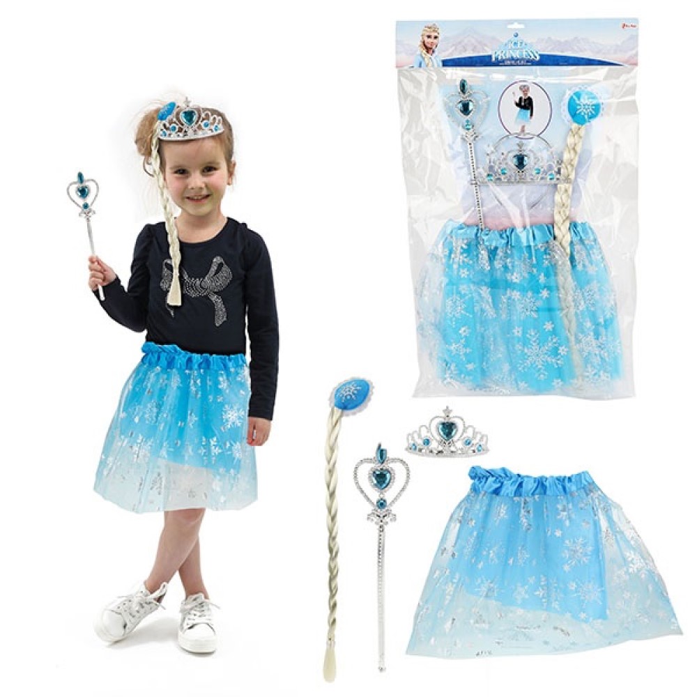 Eisprinzessin Kostüm mit Tutu, Tiara und Stab