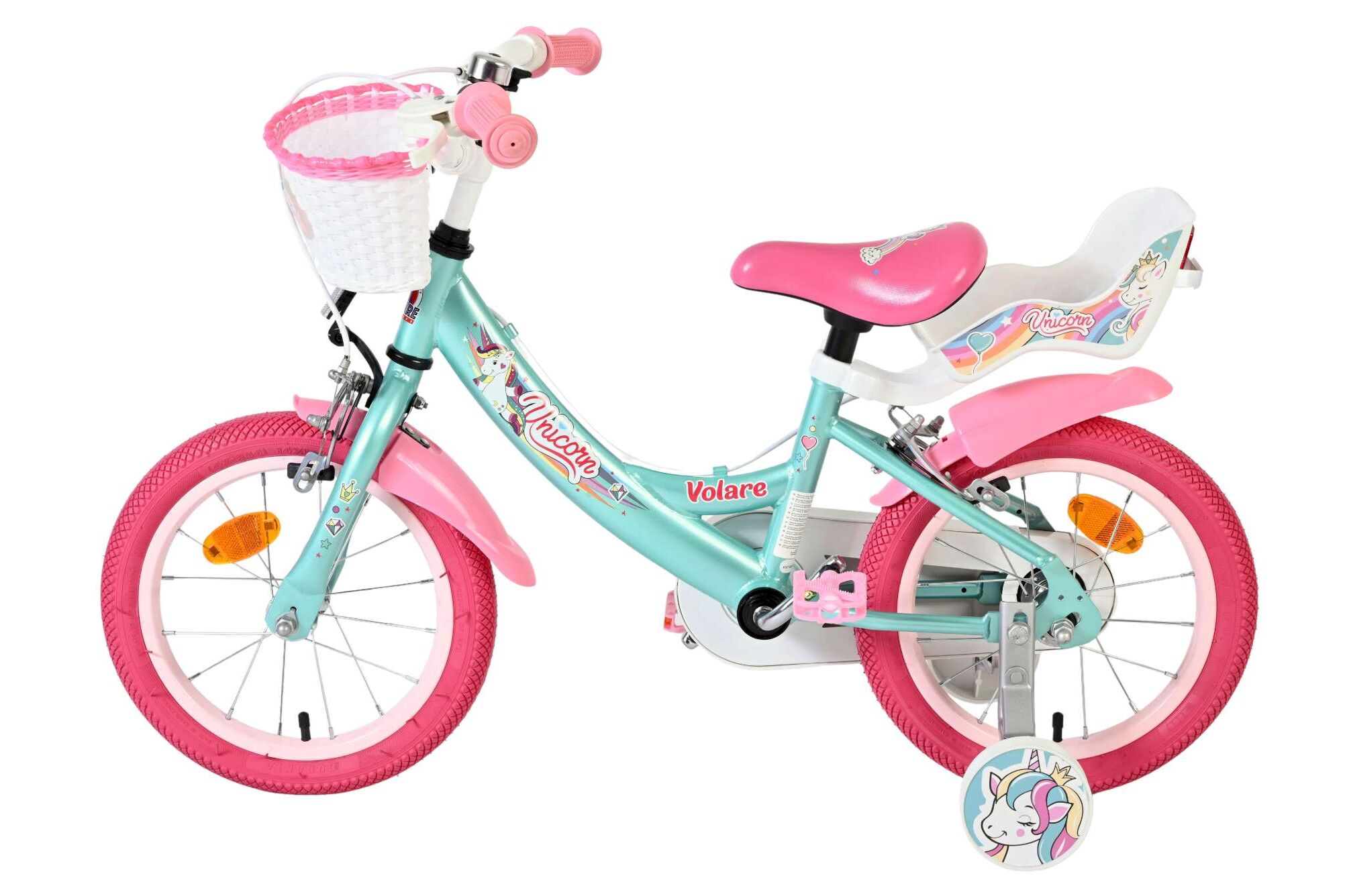 Kinderfahrrad Unicorn für Mädchen 14 Zoll Kinderrad in Grün, Zwei Handbremsen Kinderfahrrad Unicorn für Mädchen 14 Zoll Kinderrad in Grün, Zwei Handbremsen