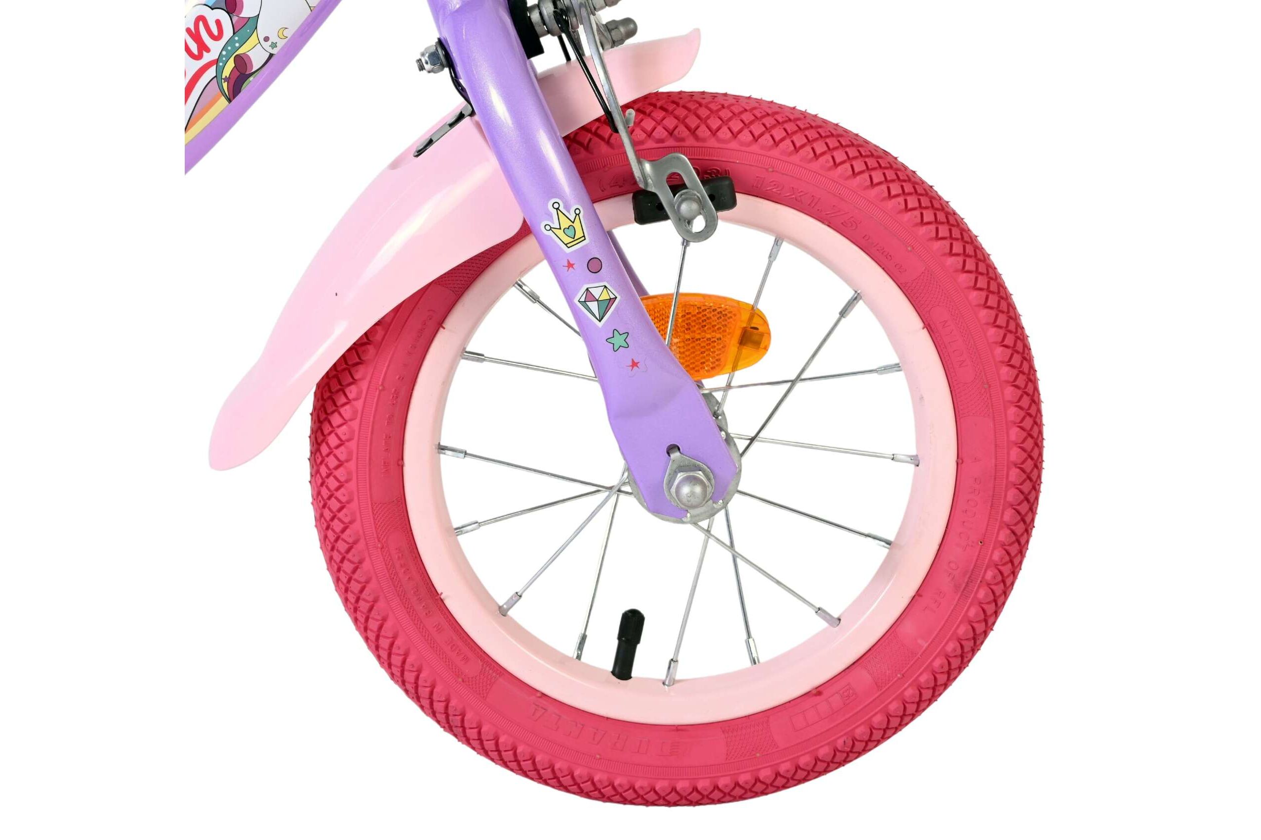 Kinderfahrrad Unicorn für Mädchen 12 Zoll Kinderrad in Lila, Zwei Handbremsen