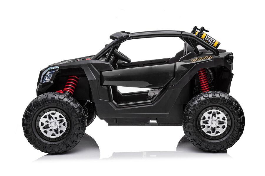 Kinderfahrzeug – Elektro Auto „Com 18“ – 24V7A Akku,4x Motoren- 2,4Ghz, Allrad+2 Sitzer+Ledersitz+EVA -Schwarz