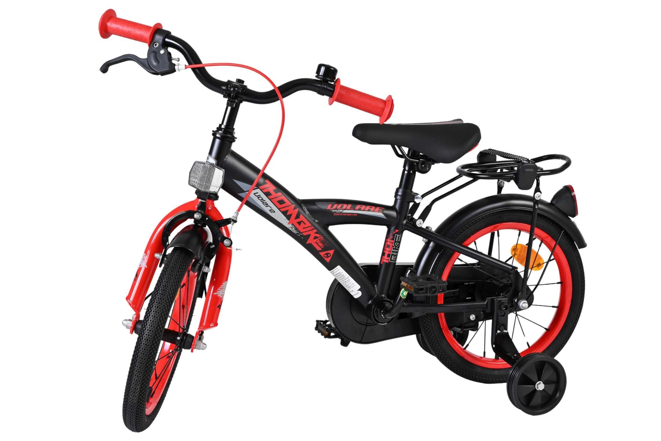 Volare Kinderfahrrad Thombike für Jungen 14 Zoll Kinderrad in Schwarz Rot