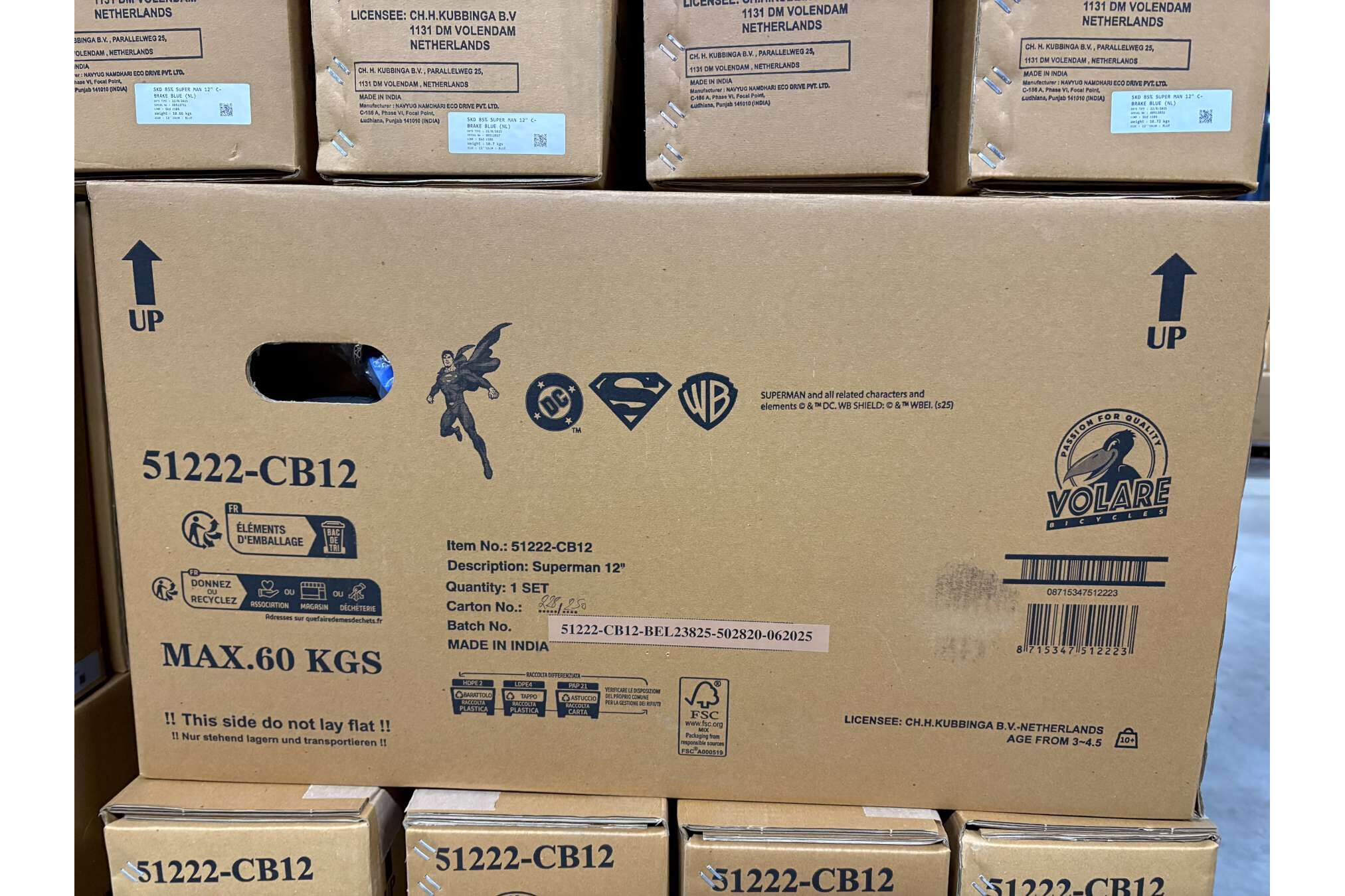 Volare Kinderfahrrad Superman für Jungen 12 Zoll Kinderrad in Blau