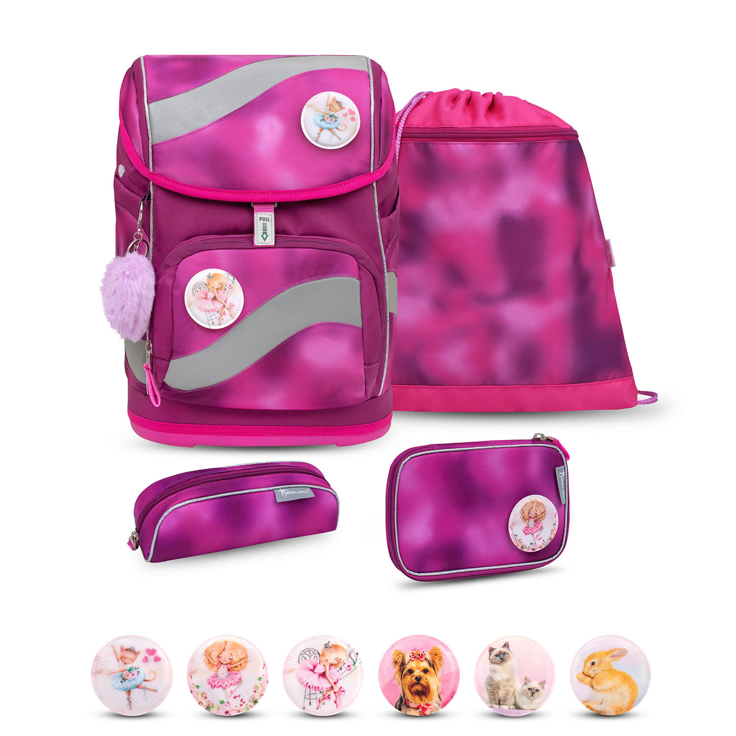 Rucksack Smarty ergonomisches Schulranzen Set 5-t. Shiny Pink Tasche