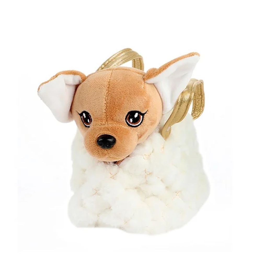 Plüschhund Chihuahua in einer Plüschhandtasche