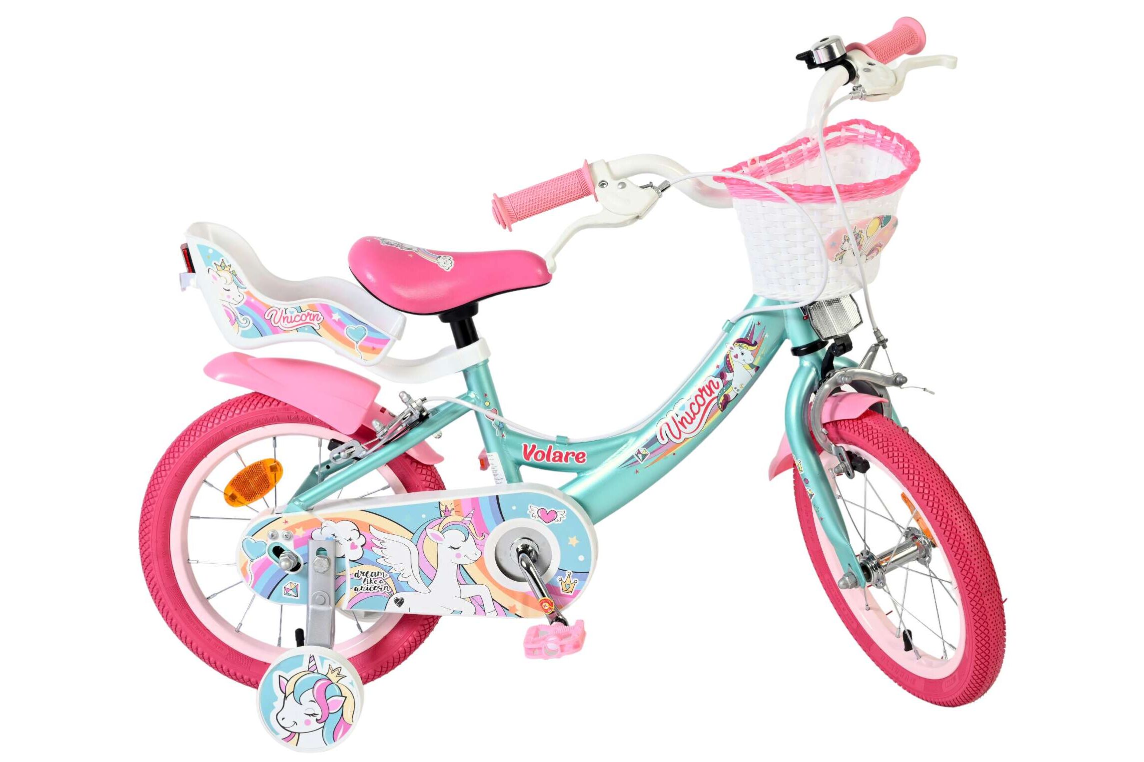 Kinderfahrrad Unicorn für Mädchen 14 Zoll Kinderrad in Grün, Zwei Handbremsen Kinderfahrrad Unicorn für Mädchen 14 Zoll Kinderrad in Grün, Zwei Handbremsen