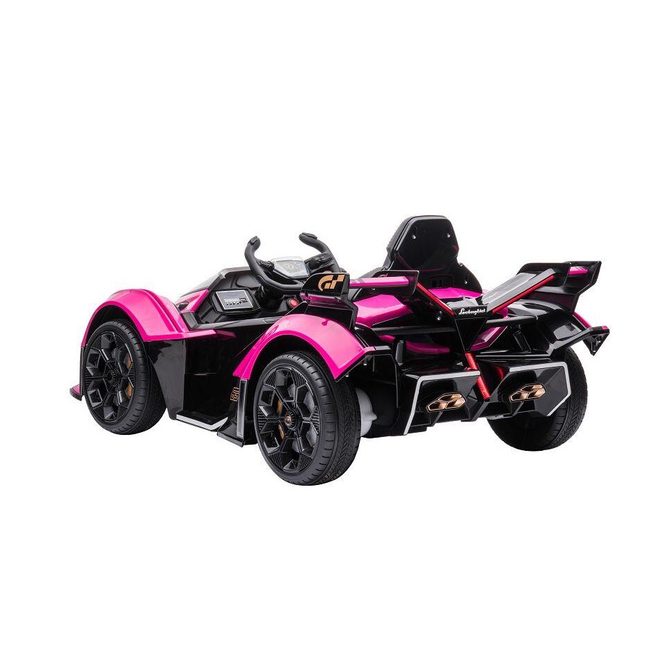 ES-Toys Kinderfahrzeug – Elektro Auto „Lamborghini V12 Vision Gran Turismo“ – lizenziert – 12V7AH, 2 Motoren- 2,4Ghz Fernsteuerung, MP3, Ledersitz+EVA – Weiss