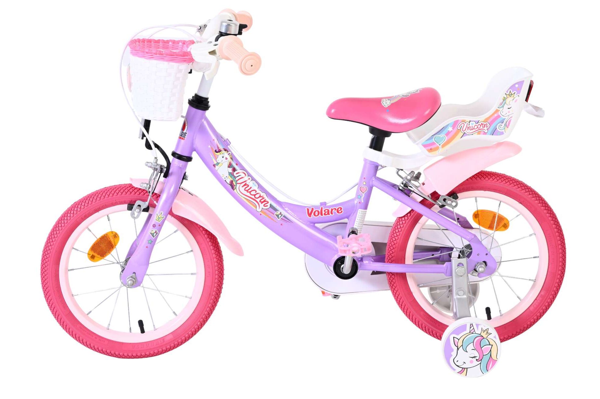 Kinderfahrrad Unicorn für Mädchen 14 Zoll Kinderrad in Lila, Zwei Handbremsen Kinderfahrrad Unicorn für Mädchen 14 Zoll Kinderrad in Lila, Zwei Handbremsen