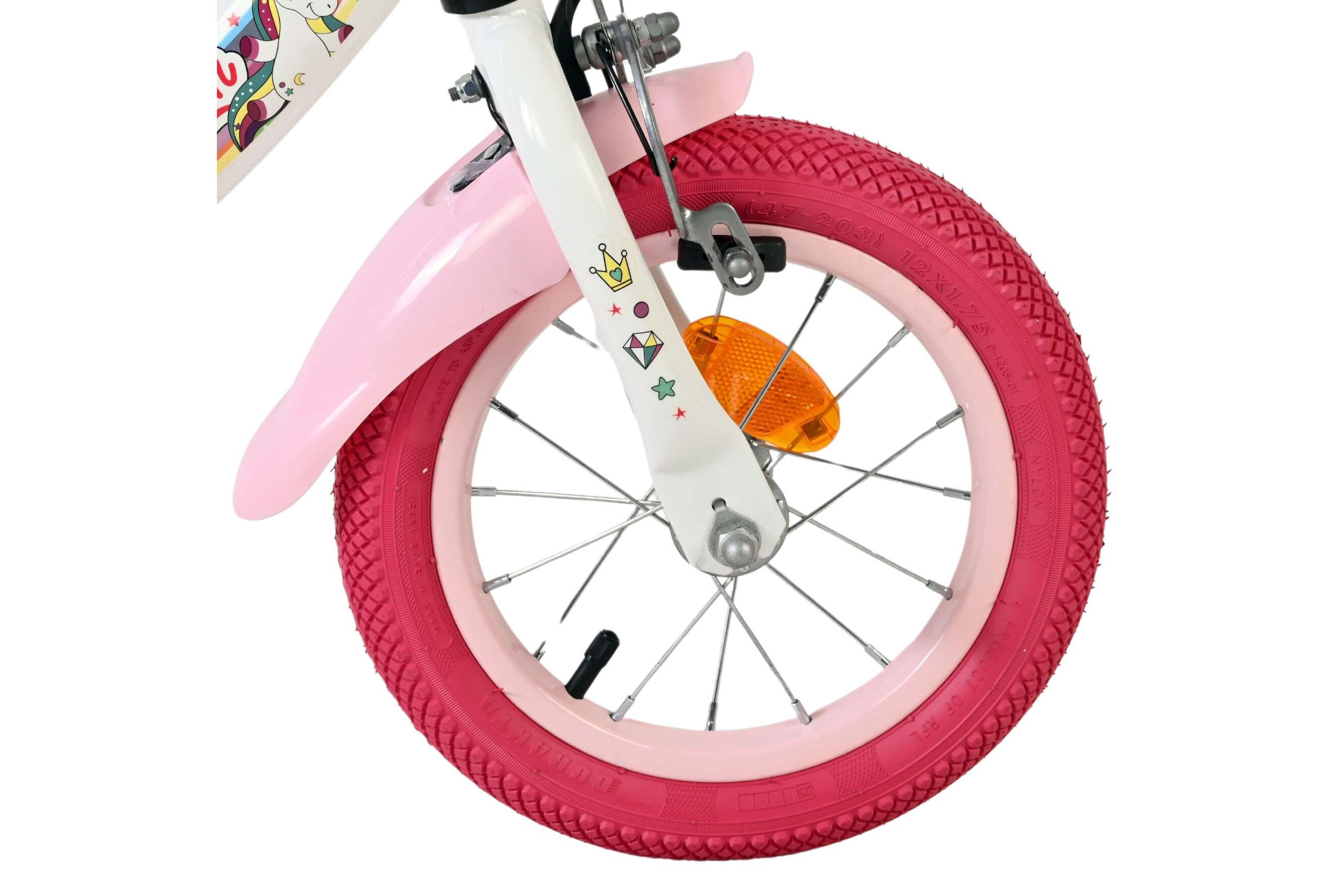Kinderfahrrad Unicorn für Mädchen 12 Zoll Kinderrad in Weiß, Zwei Handbremsen