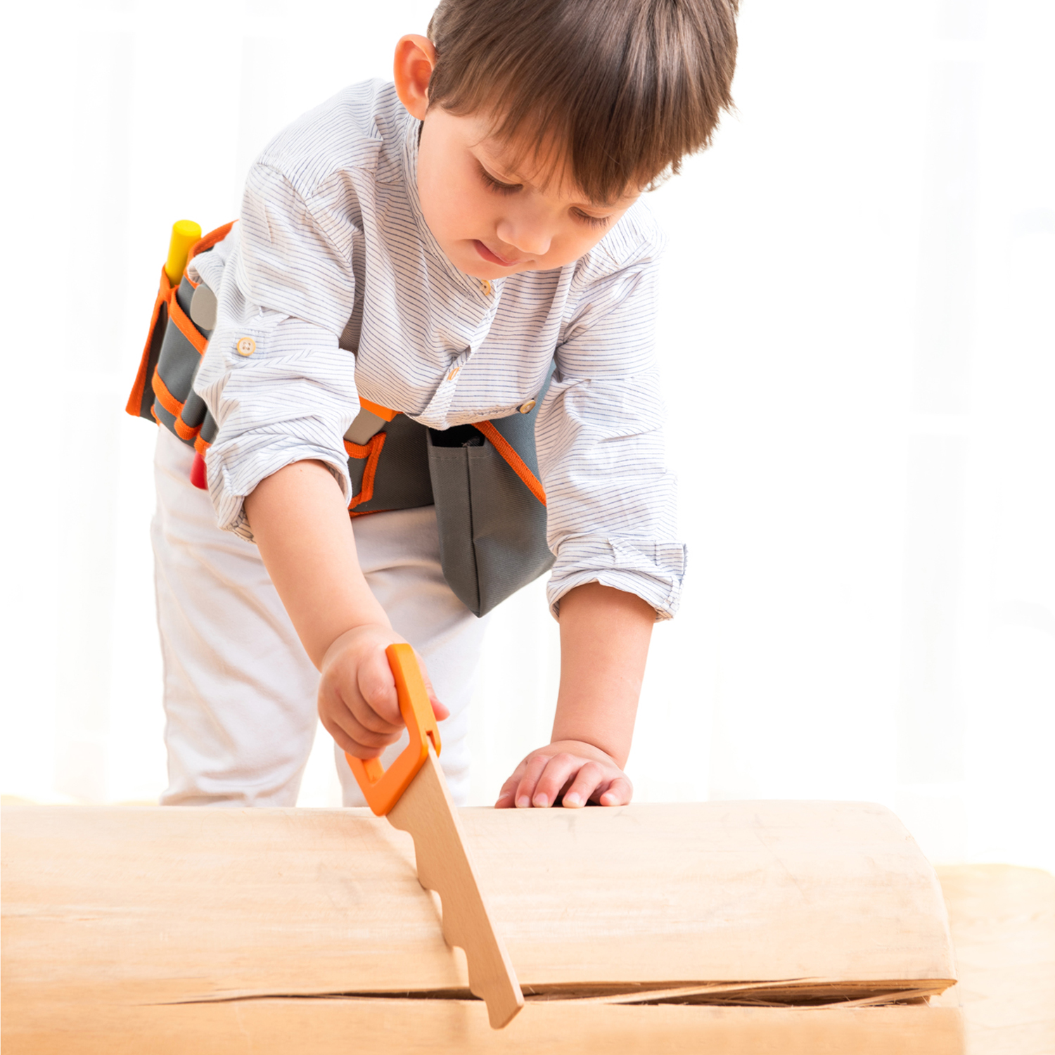 Werkzeuggürtel mit Werkzeug aus Holz für Kinder Spielset in Orange