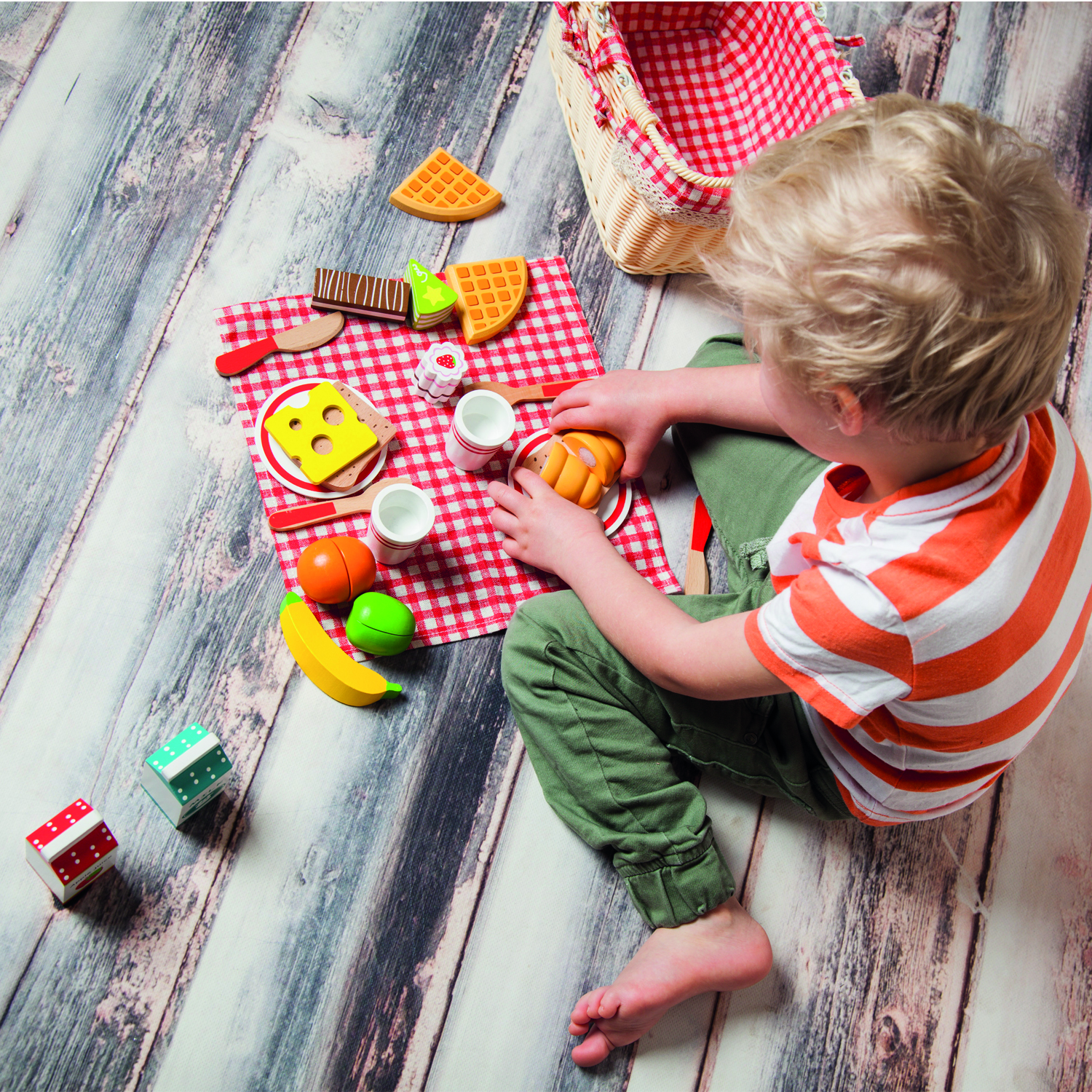 Schneideset Picknickkorb Kinder Holzspielzeug Kinderküchen-Zubehör