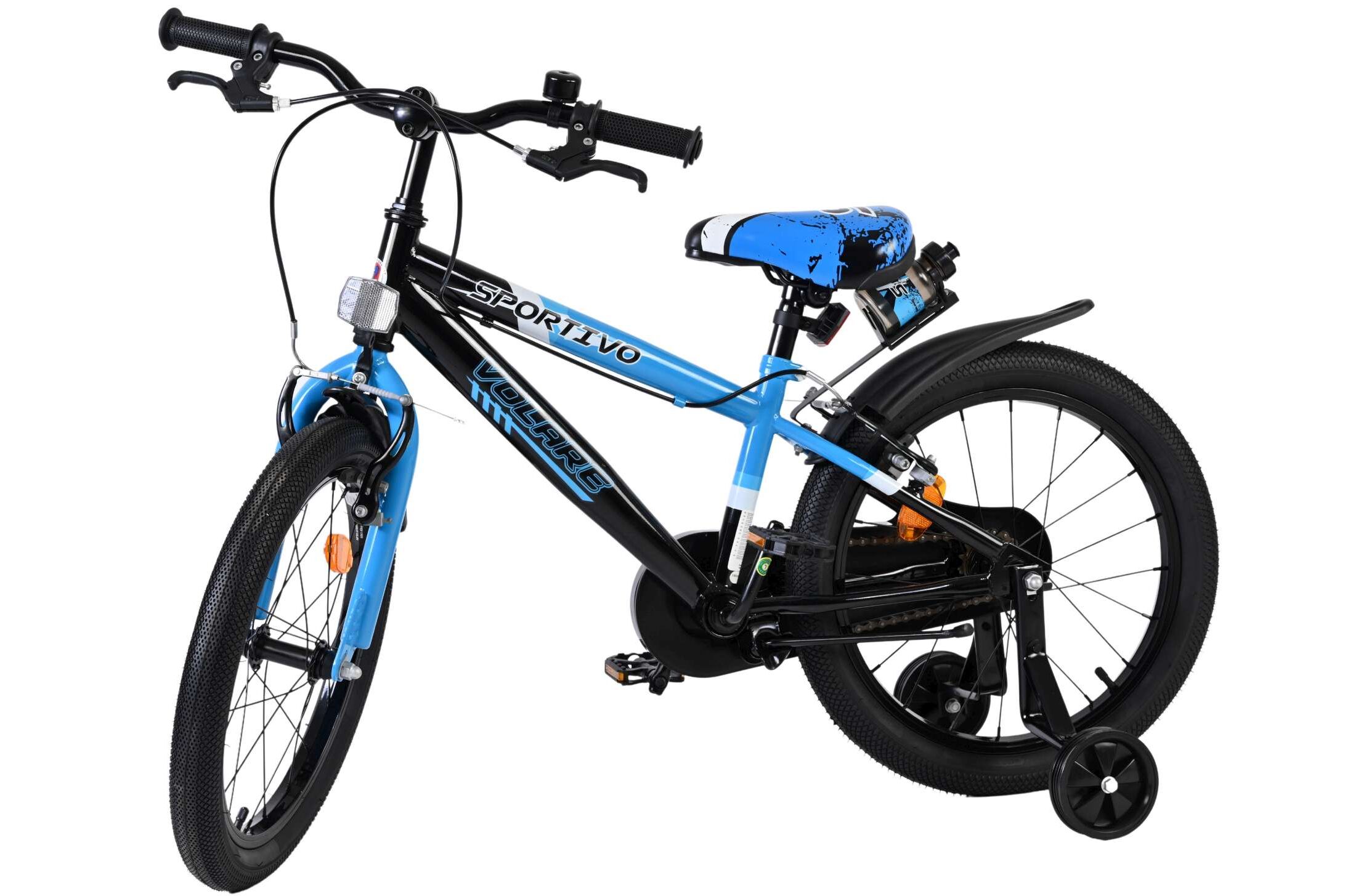 Volare Kinderfahrrad Sportivo für Jungen 18 Zoll Kinderrad in Blau Schwarz, Zwei Handbremsen