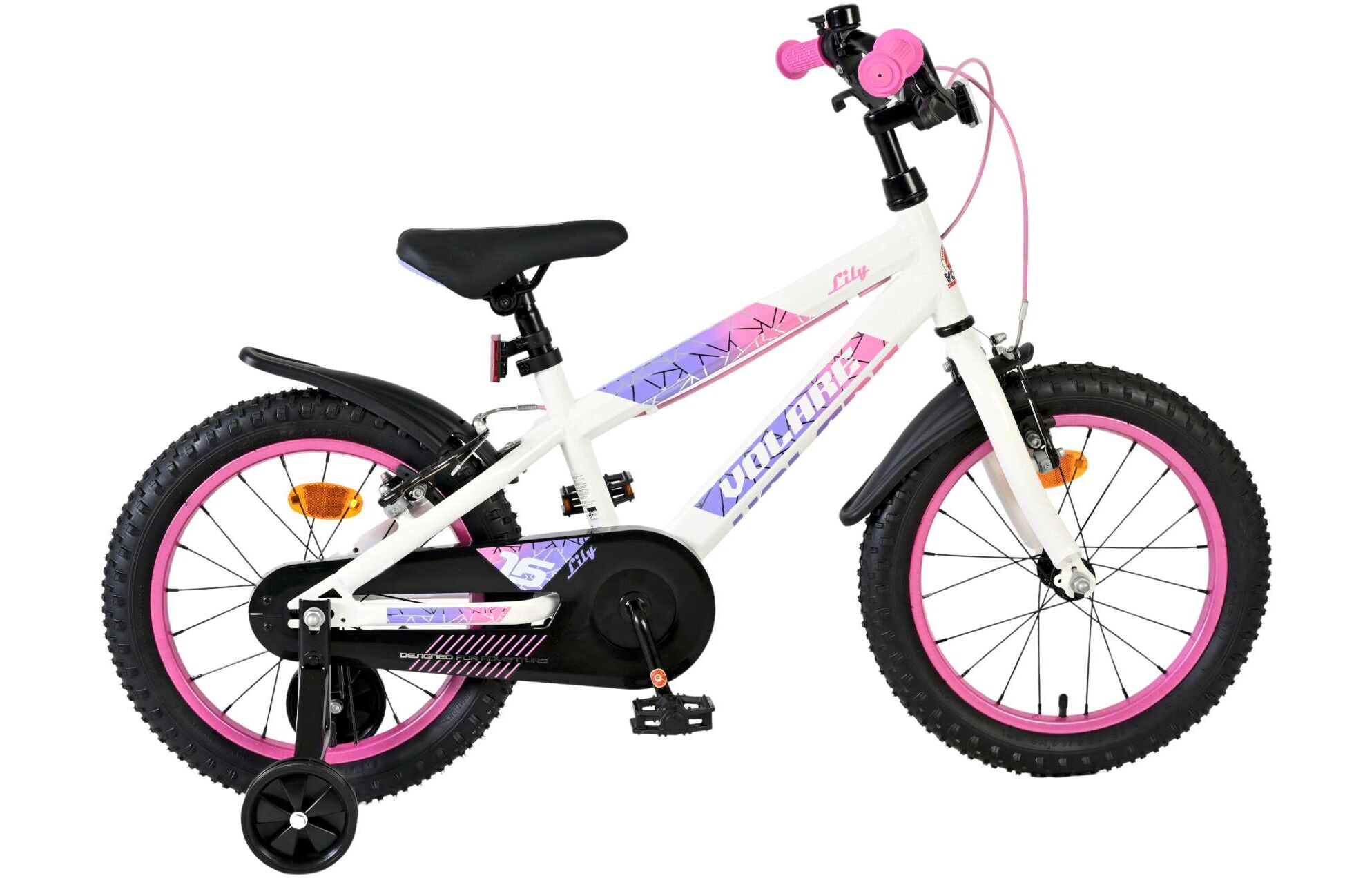 Volare Kinderfahrrad Lily für Mädchen 16 Zoll Kinderrad in Weiß Rosa Lila, Zwei Handbremsen Volare Kinderfahrrad Lily für Mädchen 16 Zoll Kinderrad in Weiß Rosa Lila, Zwei Handbremsen