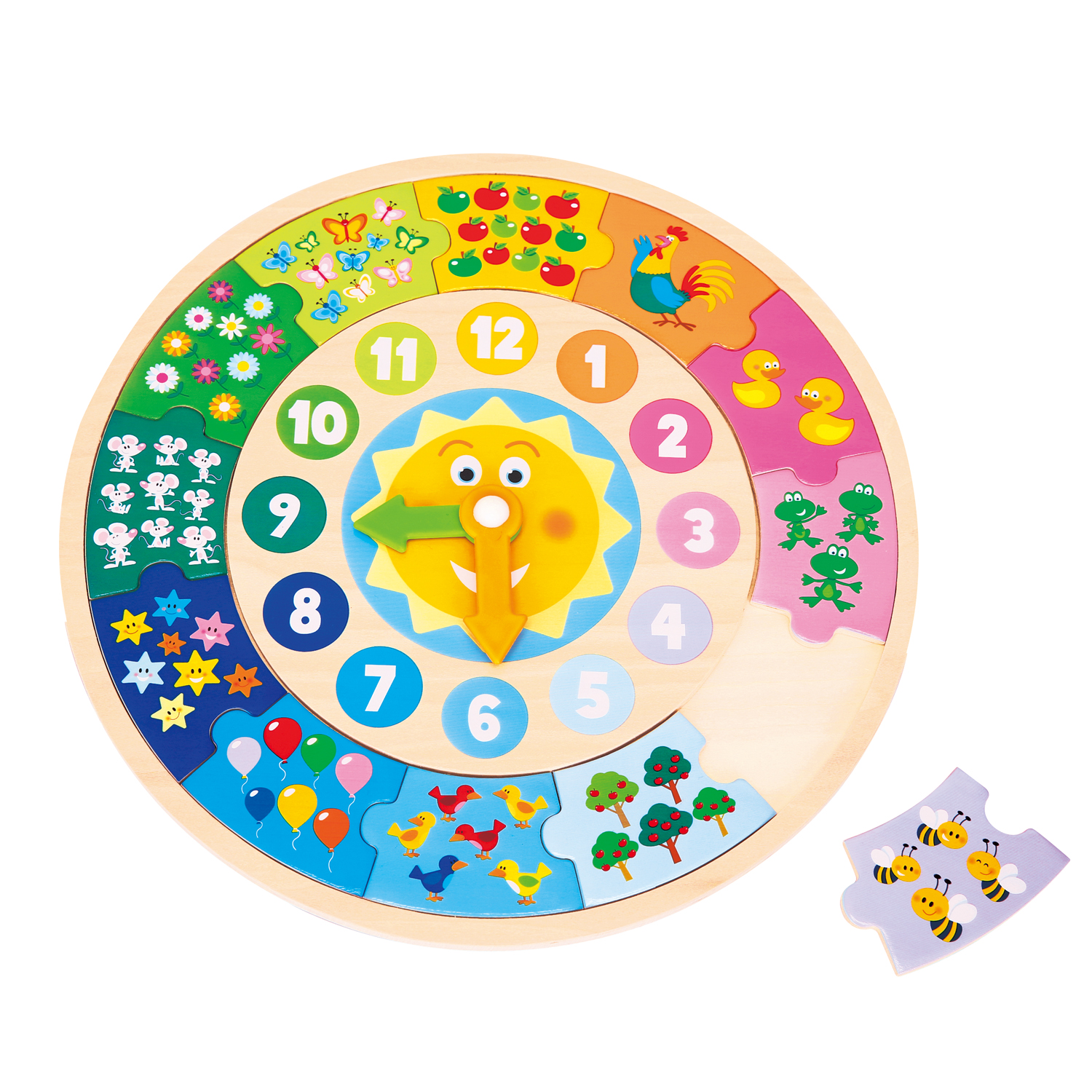 Lernspieluhr als Puzzle mit Sonne Lernspielzeug für Kinder aus Holz