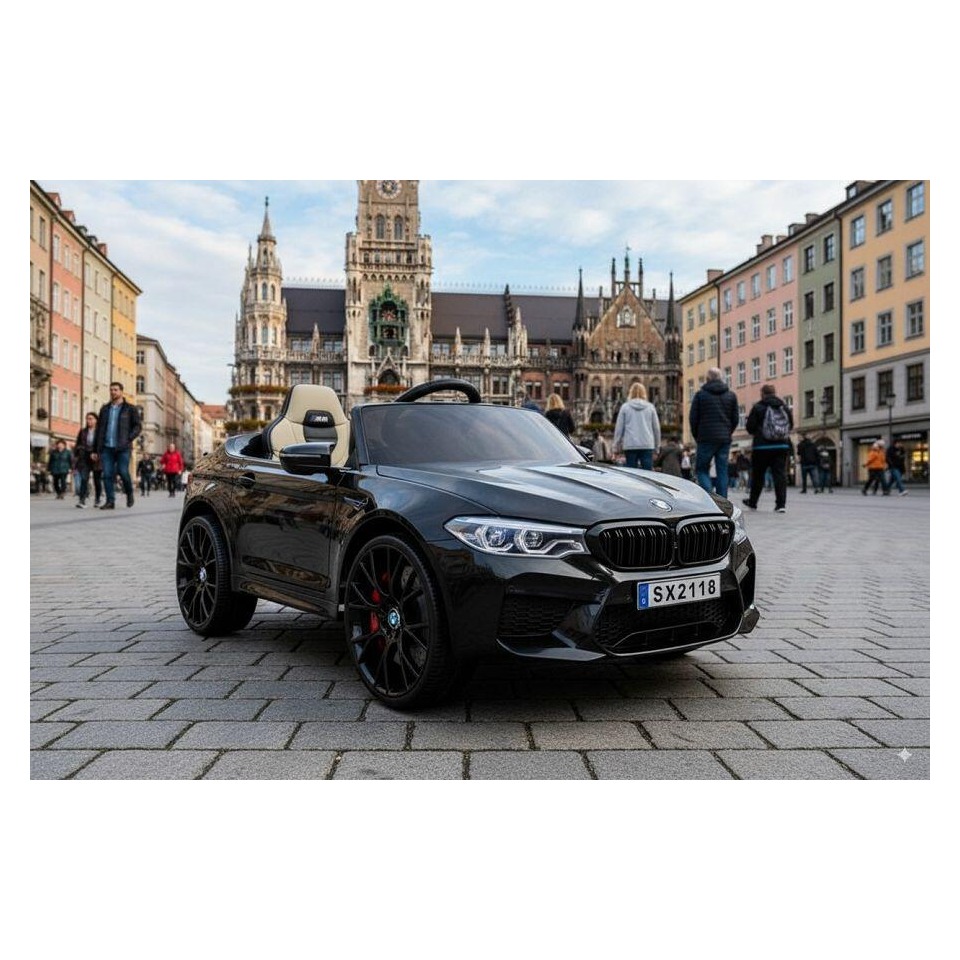 ES-Toys Elektro Kinderfahrzeug „BMW M5 Drift Version“ – lizenziert – 2x 12V7A Akku, 2 Motoren- 2,4Ghz Fernsteuerung, MP3, Ledersitz+EVA