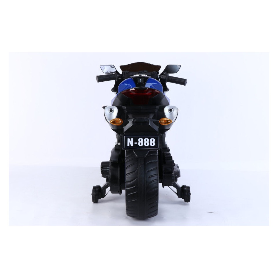 ES-Toys Elektro Kindermotorrad 888 – 12V 4,5A Akku – mit Stützräder, Musik und Lichter -Blau