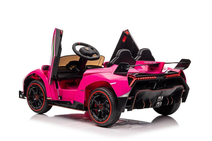 ES-Toys Kinderfahrzeug – Elektro Auto „Lamborghini Veneno 615B“ – lizenziert – 12V7AH, 4 Motoren- 2,4Ghz Fernsteuerung, MP3, Ledersitz+EVA – Pink