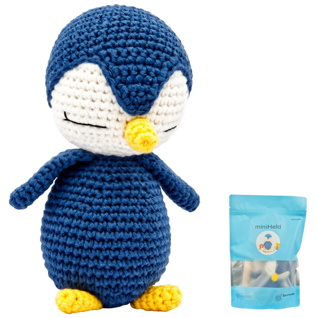 Handgestrickter Pinguin gehäkelt aus Baumwolle Spielzeug 16 cm