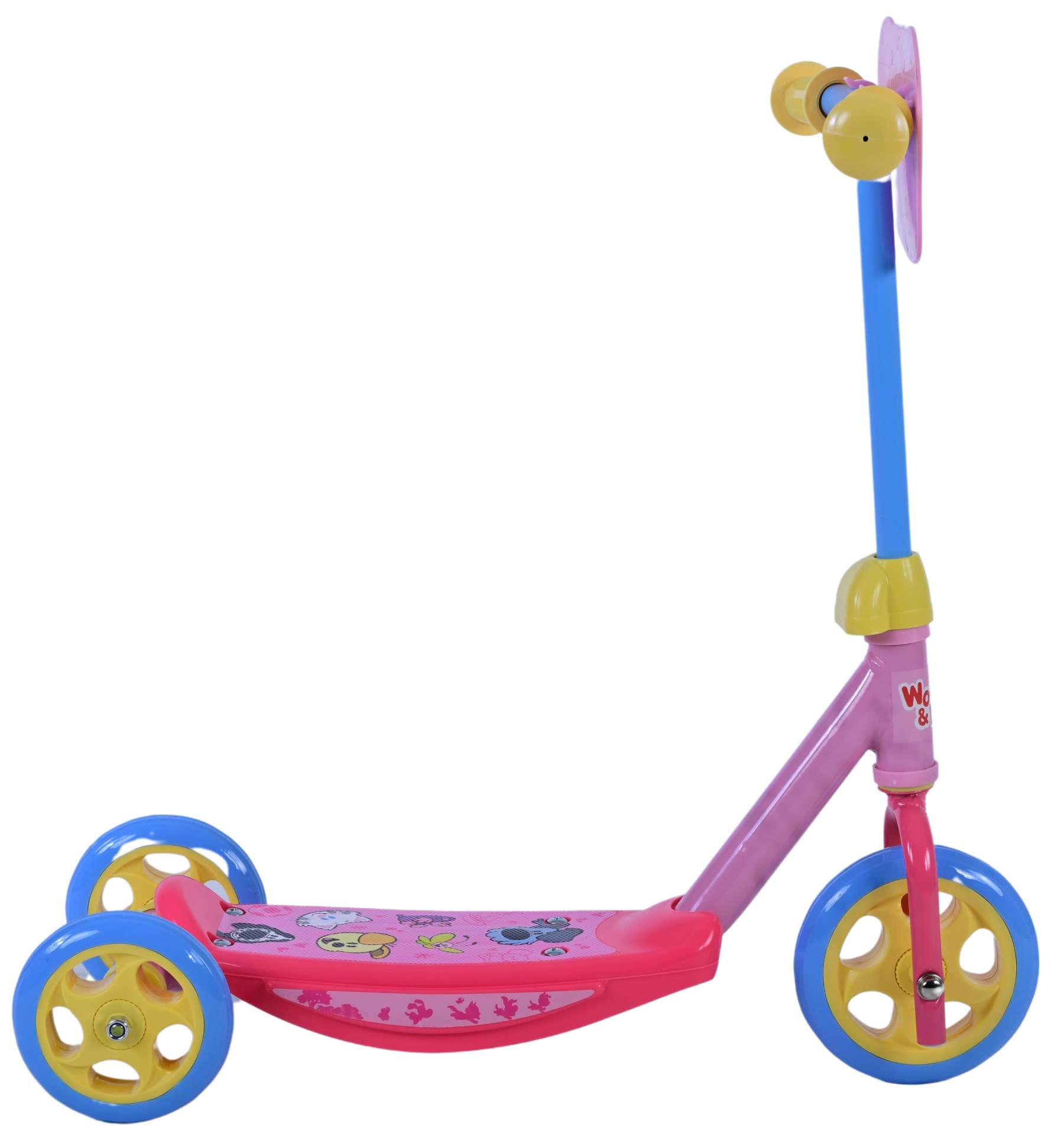 Woezel & Pip Scooter für Mädchen Kinderrad in Rosa Blau Gelb