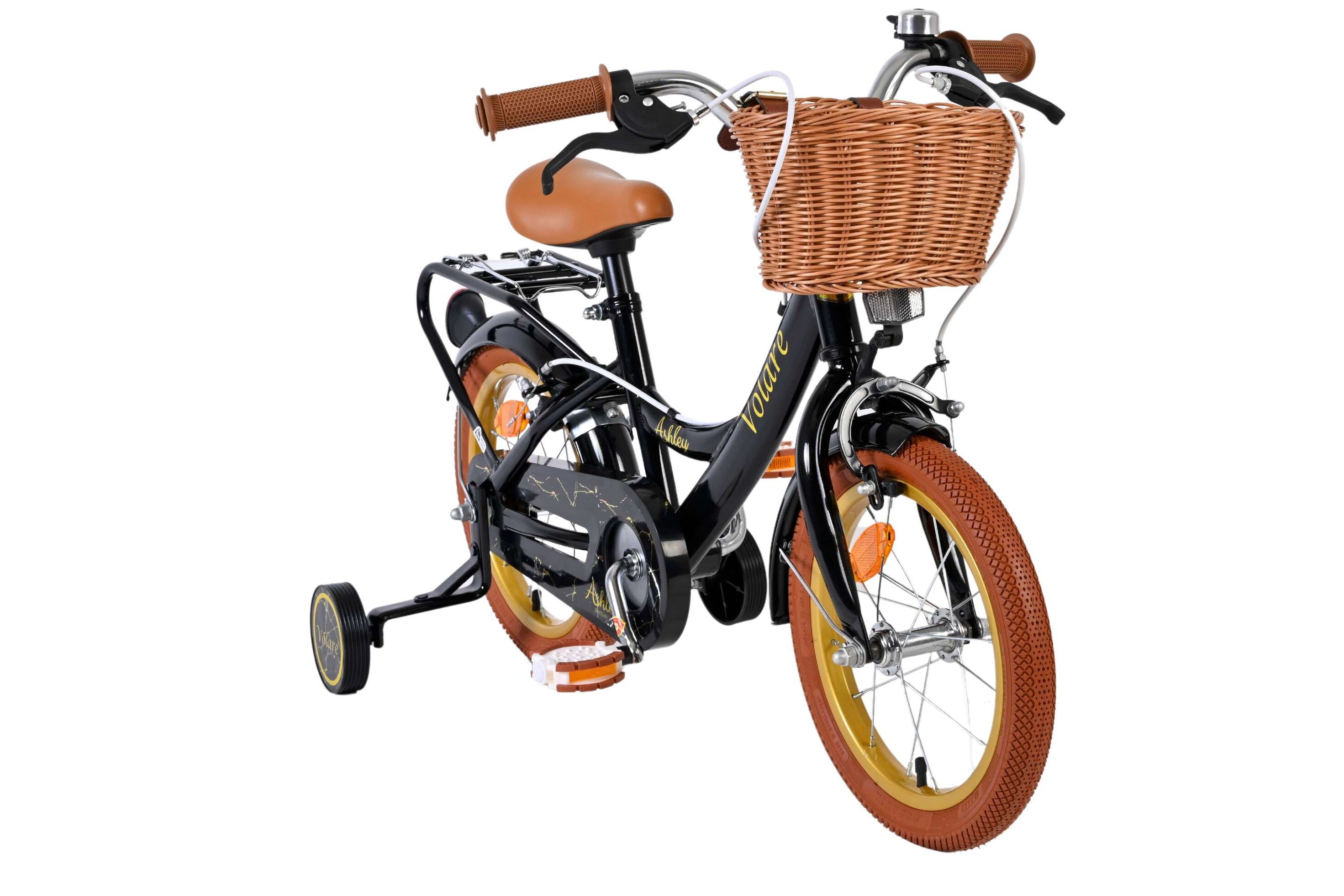 Volare Kinderfahrrad Ashley für Mädchen 14 Zoll Kinderrad in Schwarz, Zwei Handbremsen