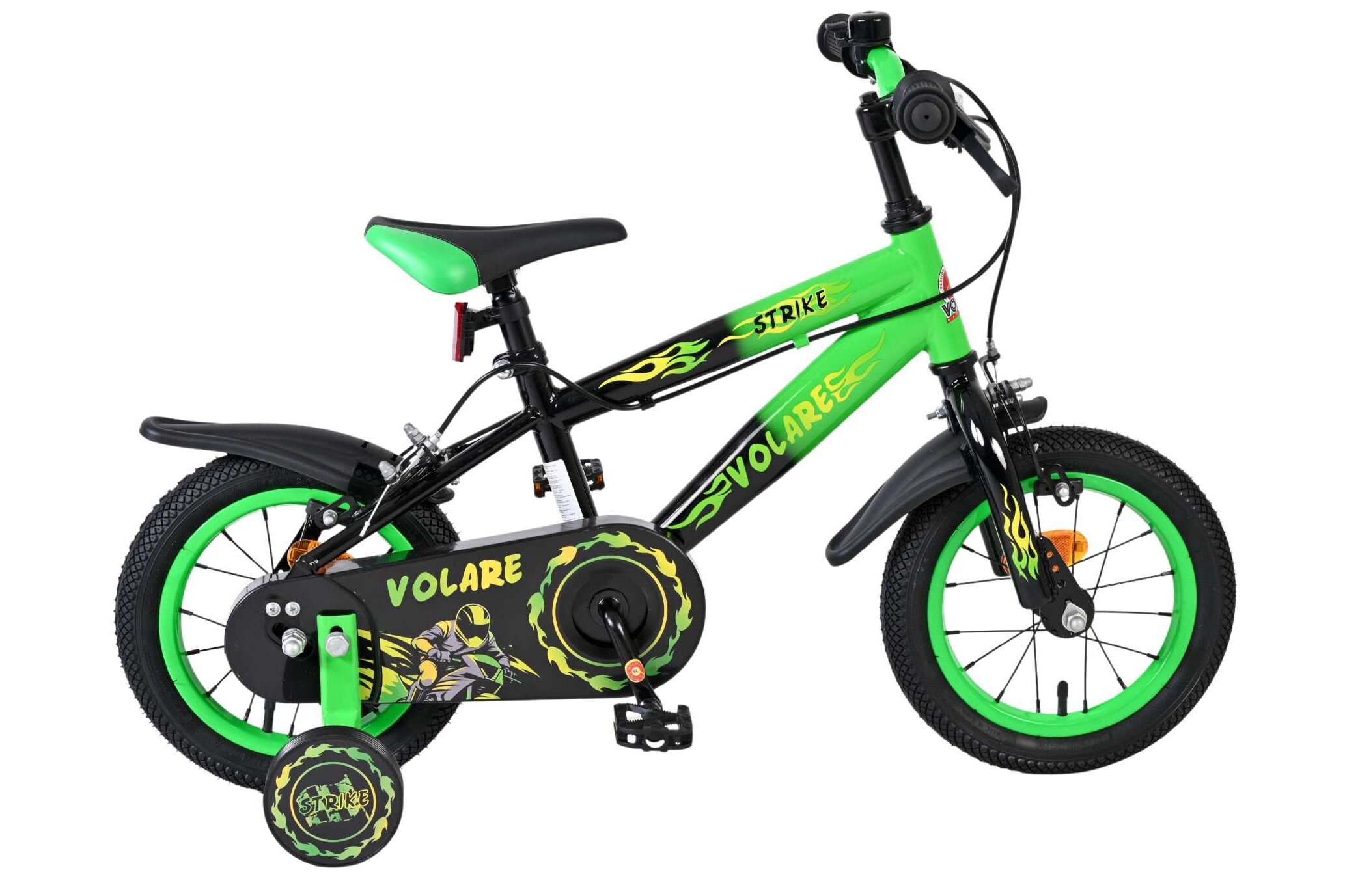 Volare Kinderfahrrad Strike für Jungen 12 Zoll Kinderrad in Grün, Zwei Handbremsen