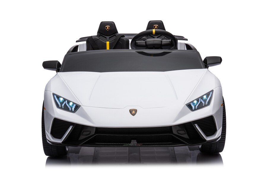 ES-Toys Kinderfahrzeug – Elektro Auto „Lamborghini Huracan Spider 2 Sitzer“ – lizenziert – 12V10AH, 4 Motoren- 2,4Ghz Fernsteuerung, MP3, Ledersitz+EVA – Schwarz