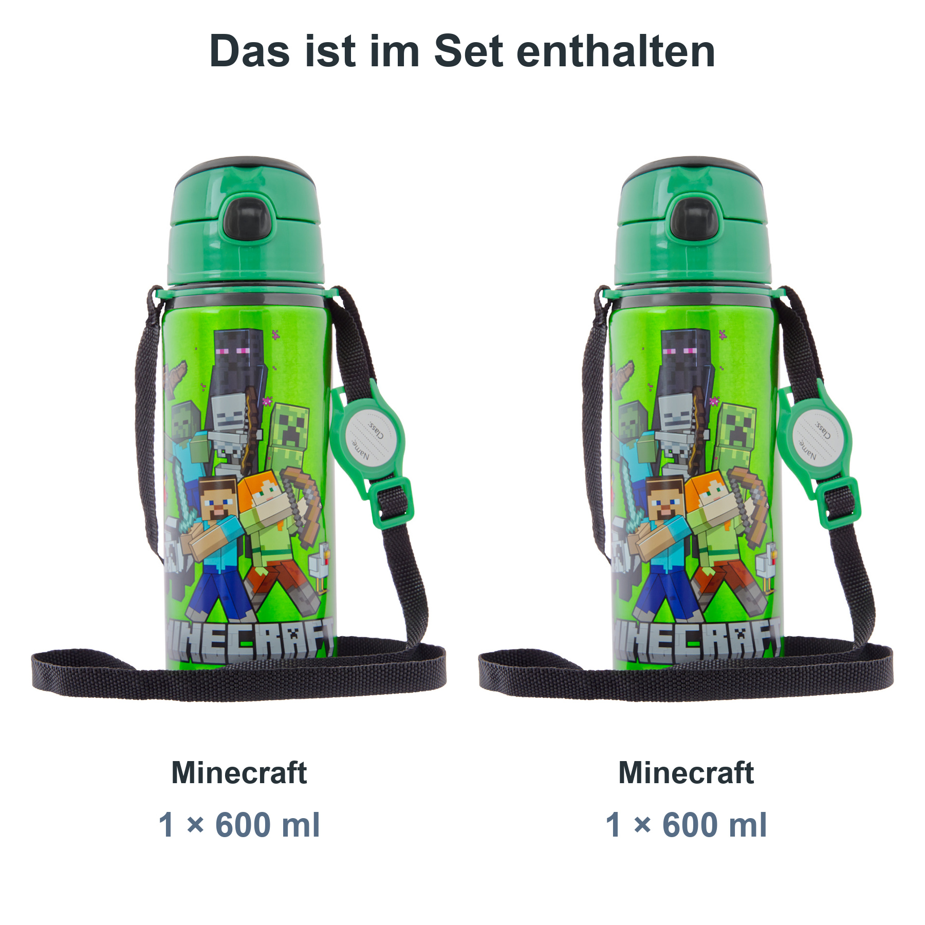 miniHeld Trinkflaschen-Set Minecraft 2er-Pack, 2 Kinder Trinkflaschen Aluminium mit Tragegurt miniHeld Trinkflaschen-Set Minecraft 2er-Pack, 2 Kinder Trinkflaschen Aluminium mit Tragegurt