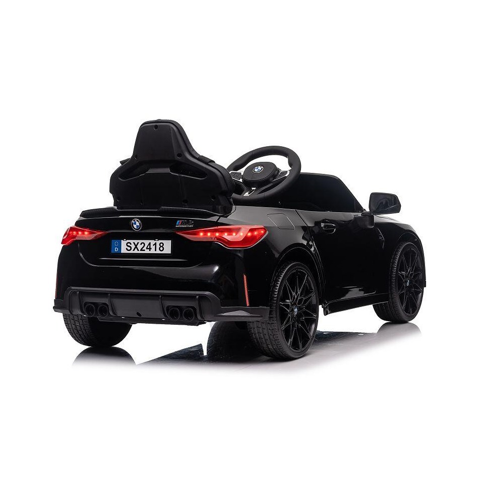 ES-Toys Kinderauto Elektrisch „BMW M4“ – lizenziert – 12V7A Akku, 2 Motoren- 2,4Ghz Fernsteuerung, MP3, Ledersitz+EVA – Weiss