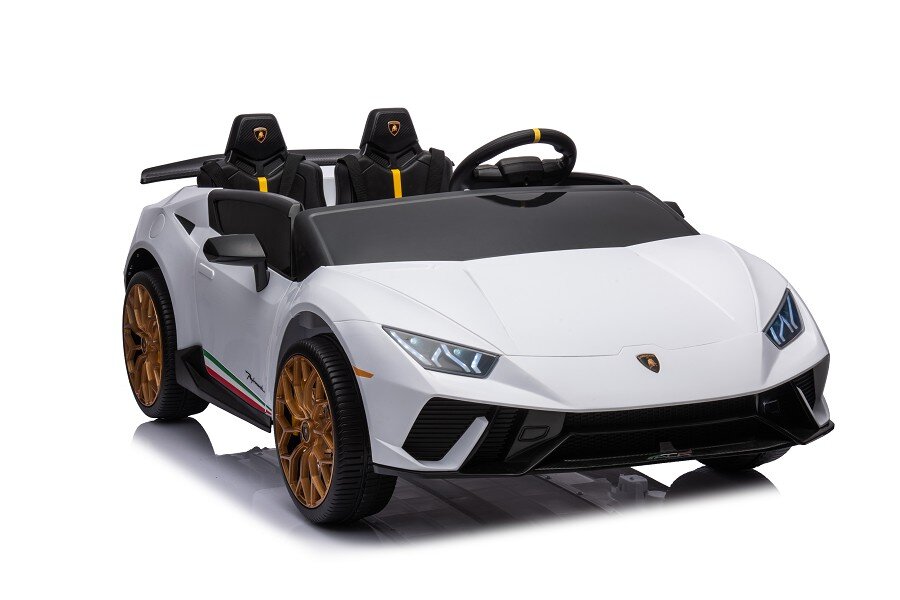ES-Toys Kinderfahrzeug – Elektro Auto „Lamborghini Huracan Spider 2 Sitzer“ – lizenziert – 12V10AH, 4 Motoren- 2,4Ghz Fernsteuerung, MP3, Ledersitz+EVA – Schwarz