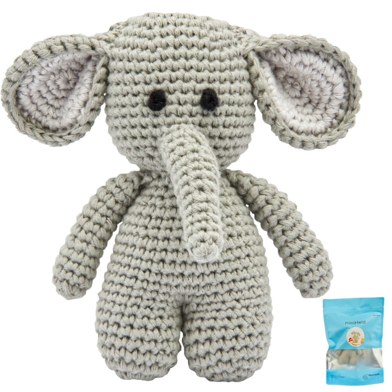 Handgestrickter Elefant gehäkelt aus Baumwolle Spielzeug 15 cm