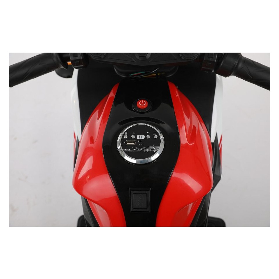 ES-Toys Elektro Kindermotorrad 888 – 12V 4,5A Akku – mit Stützräder, Musik und Lichter -Weiss