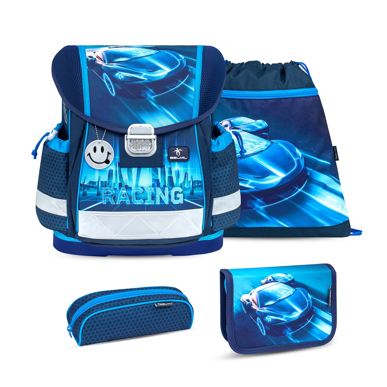 Belmil Classy ergonomisches Schulranzen-Set 4-teilig "Racing Blue Neon" mit Brustgurt Belmil Classy ergonomisches Schulranzen-Set 4-teilig "Racing Blue Neon" mit Brustgurt