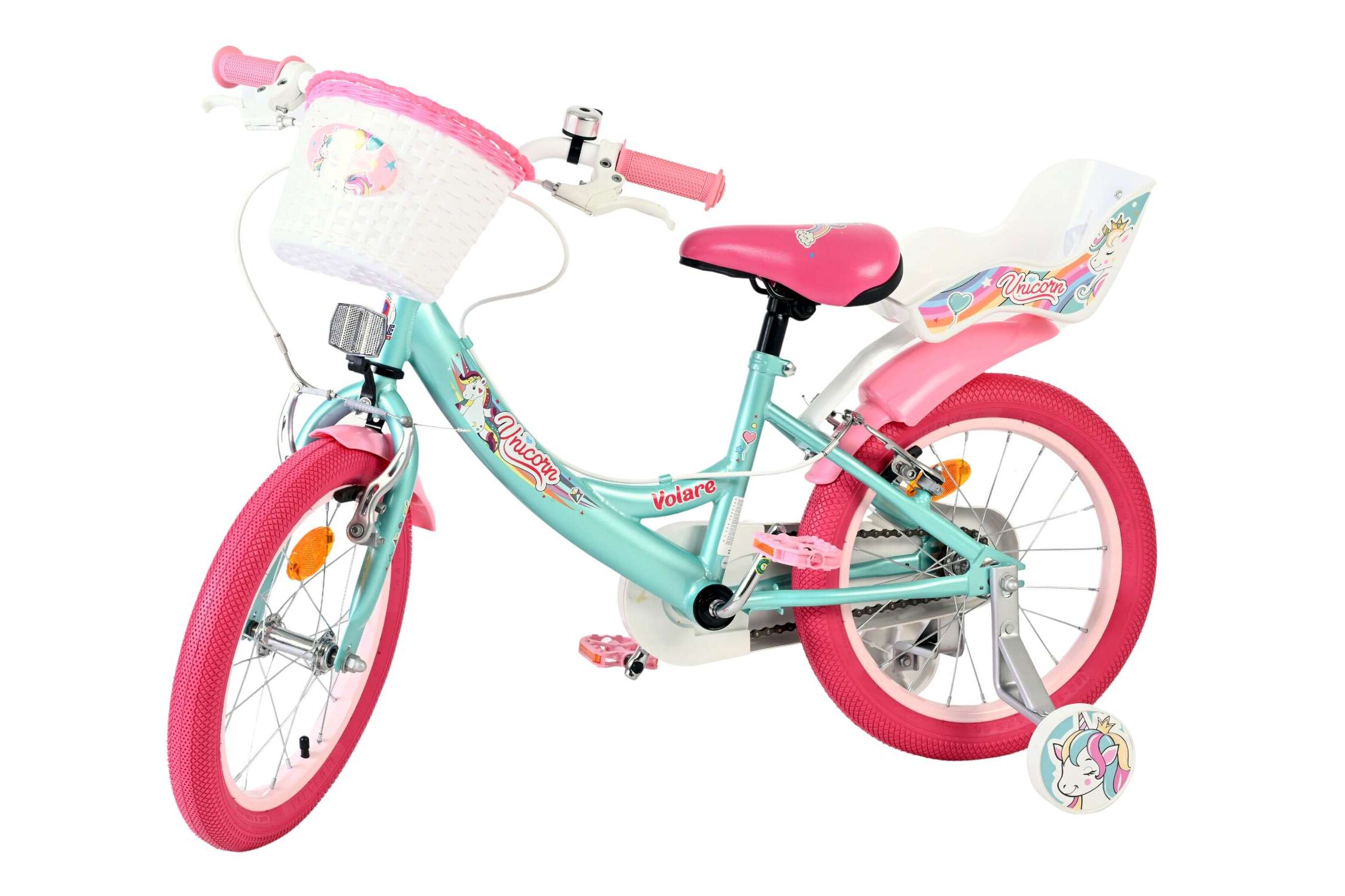 Kinderfahrrad Unicorn für Mädchen 16 Zoll Kinderrad in Grün, Zwei Handbremsen
