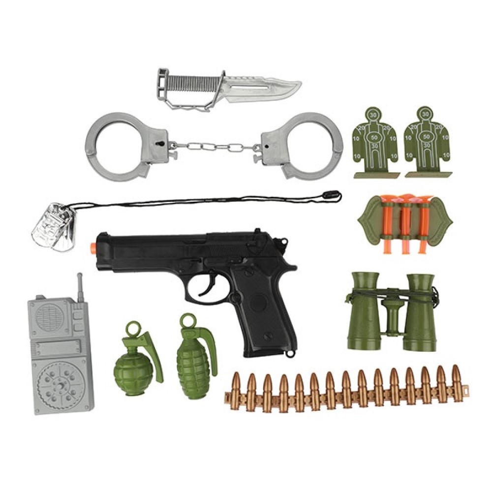 Kinder Militär Set großer Koffer mit Pistole Handschellen