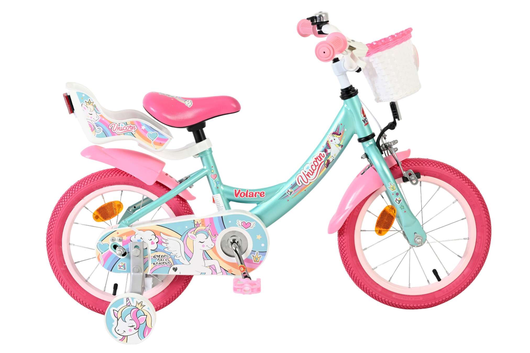 Volare Kinderfahrrad Unicorn für Mädchen 14 Zoll Kinderrad in Grün