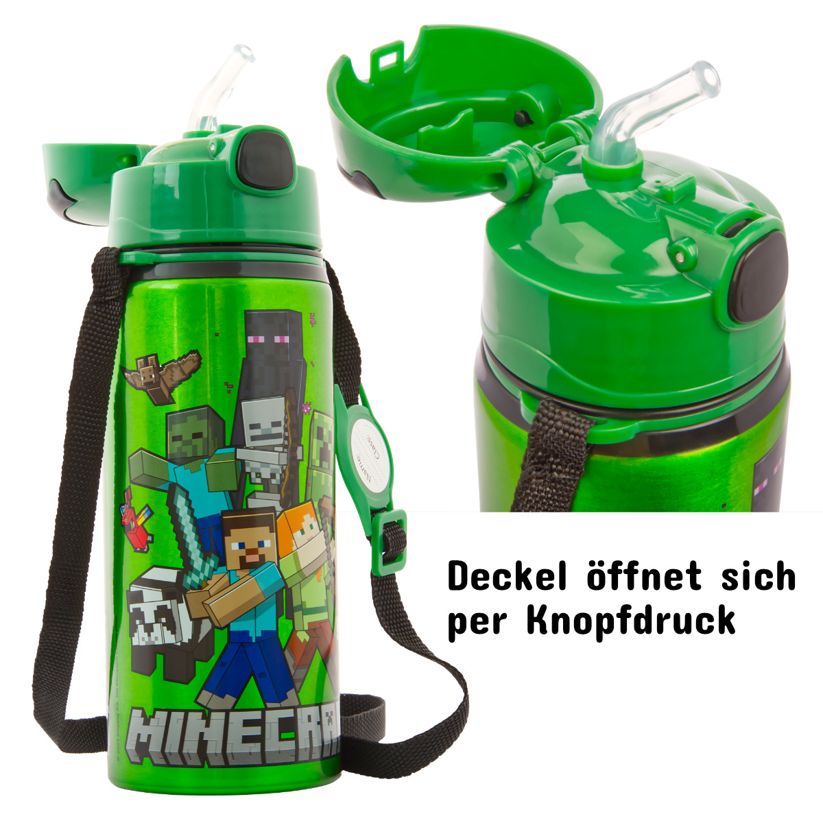 Trinkflasche Minecraft mit Tragegurt Aluminium 600ml