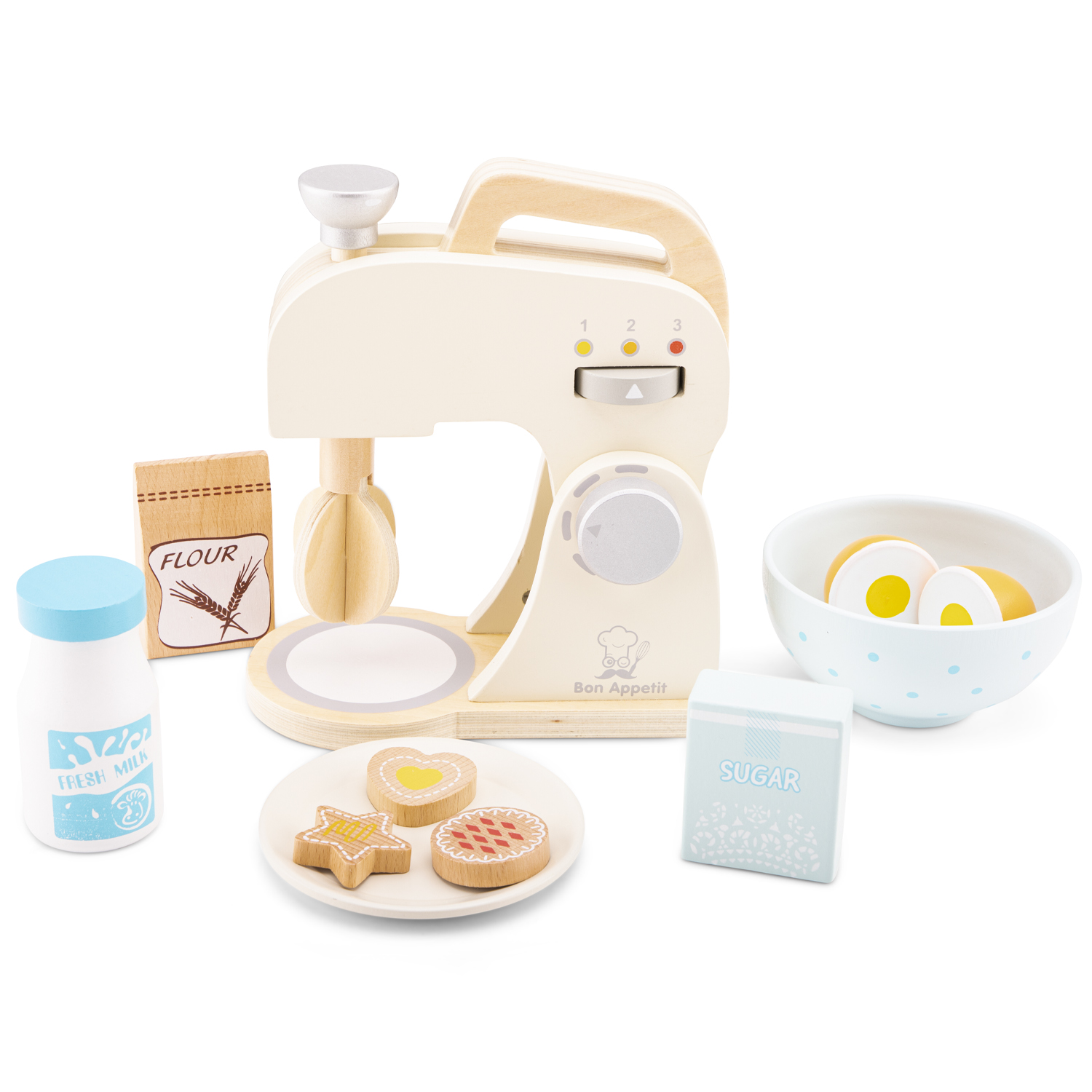 Mixer mit Zubehör aus Holz Creme Kinderküchen-Zubehör Kinderspielzeug