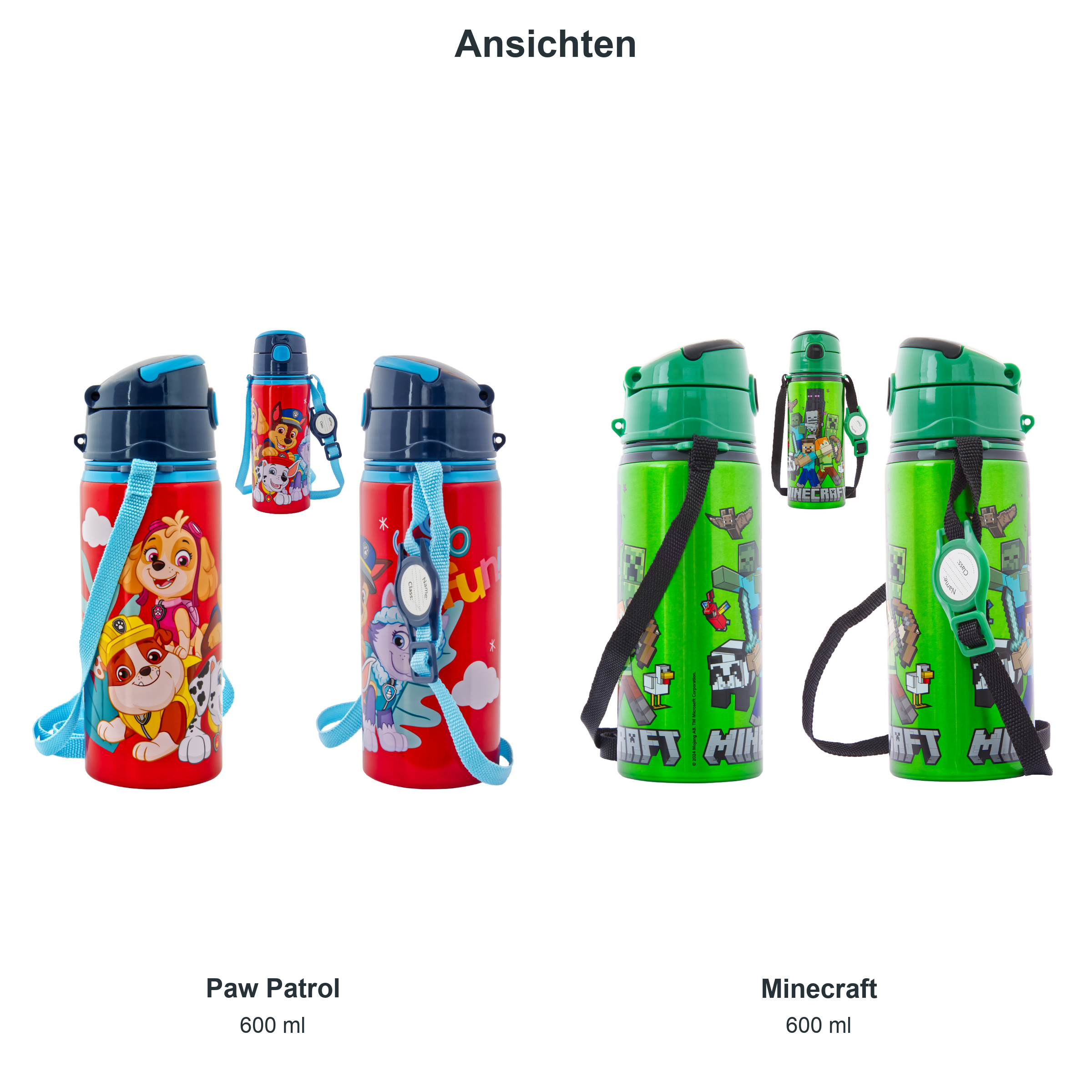 miniHeld Trinkflaschen-Set Paw Patrol + Minecraft, 2 Kinder Trinkflaschen Aluminium mit Tragegurt miniHeld Trinkflaschen-Set Paw Patrol + Minecraft, 2 Kinder Trinkflaschen Aluminium mit Tragegurt