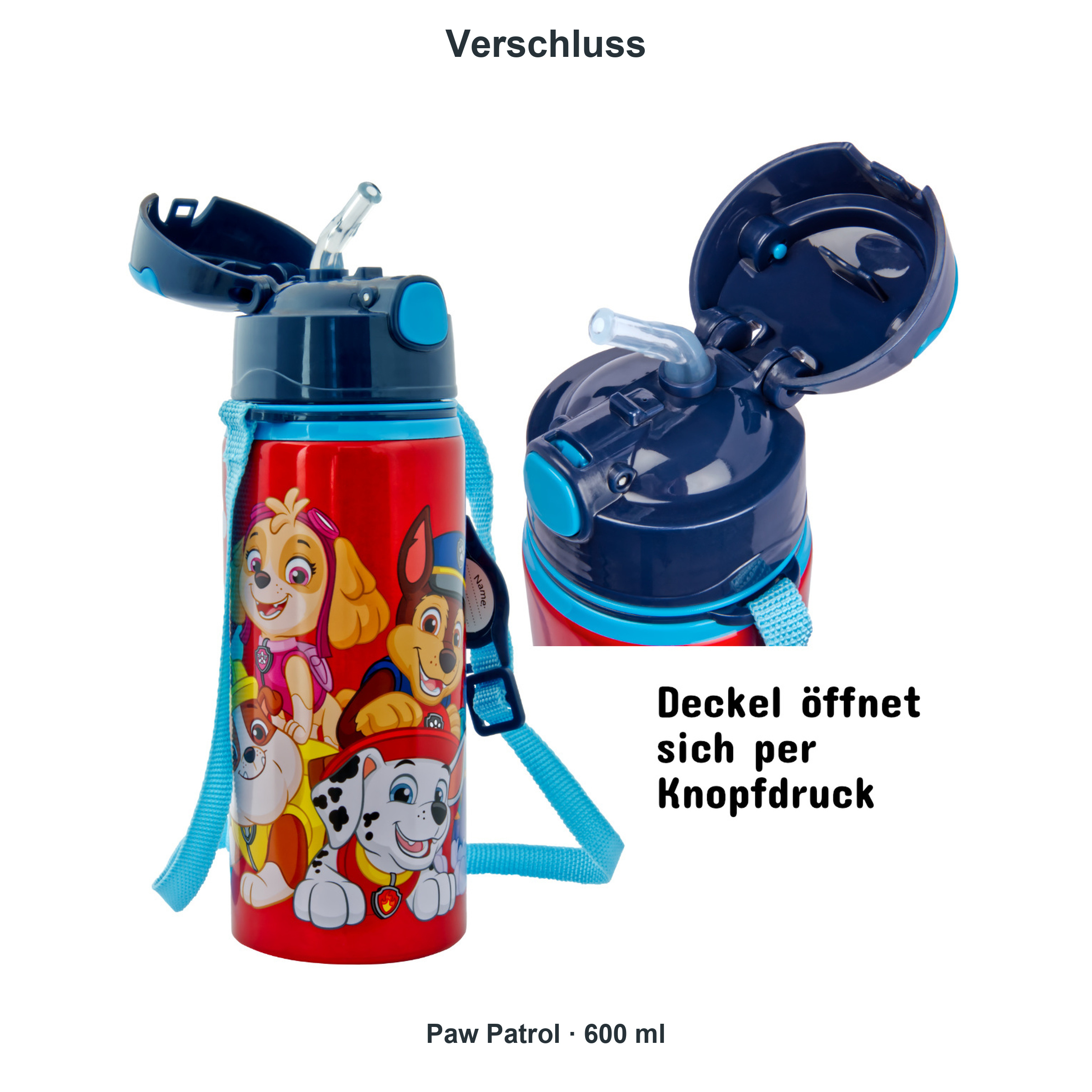 miniHeld Trinkflaschen-Set Paw Patrol 2er-Pack, 2 Kinder Trinkflaschen Aluminium mit Tragegurt