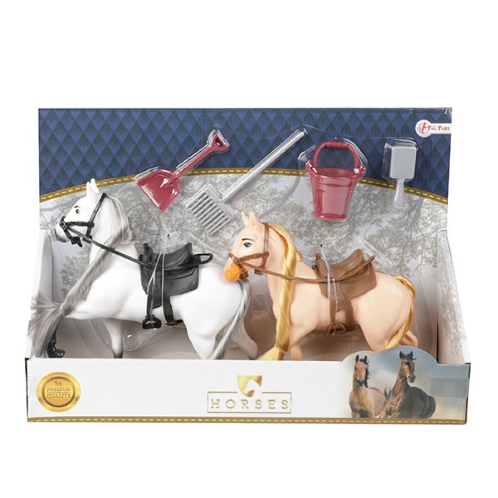 2er Pferde Set mit Zubehör Spielzeugpferde mit langer Mähne
