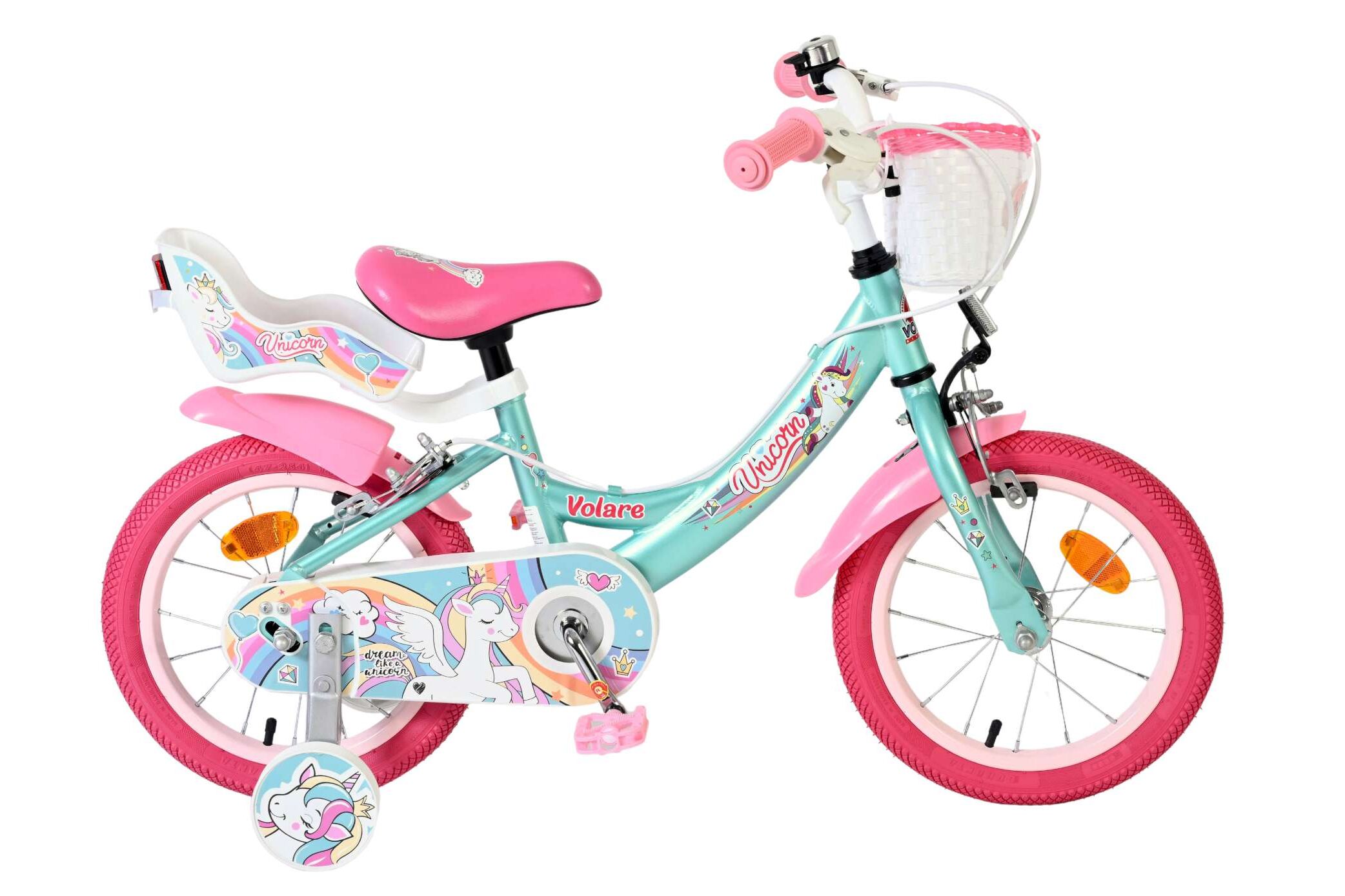 Kinderfahrrad Unicorn für Mädchen 14 Zoll Kinderrad in Grün, Zwei Handbremsen Kinderfahrrad Unicorn für Mädchen 14 Zoll Kinderrad in Grün, Zwei Handbremsen